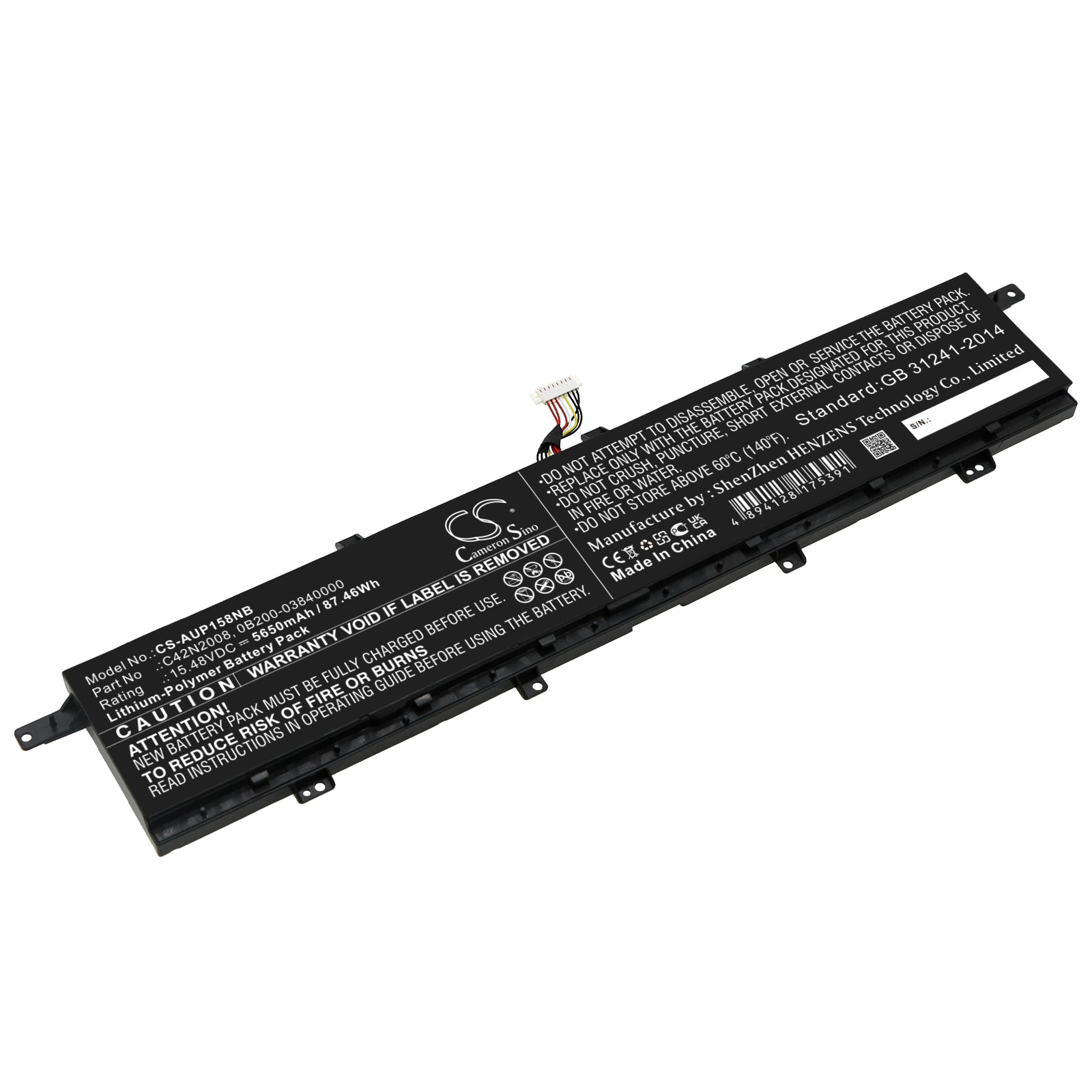 Li-Polymer, Notebook, Laptop Battery fits Asus Zenbook Pro 15 Ux582lr, Zenbook Pro 15 Ux582lr-h2002r, 15.48V, 5650mAh Notebook, Laptop Cameron Sino Technology Limited