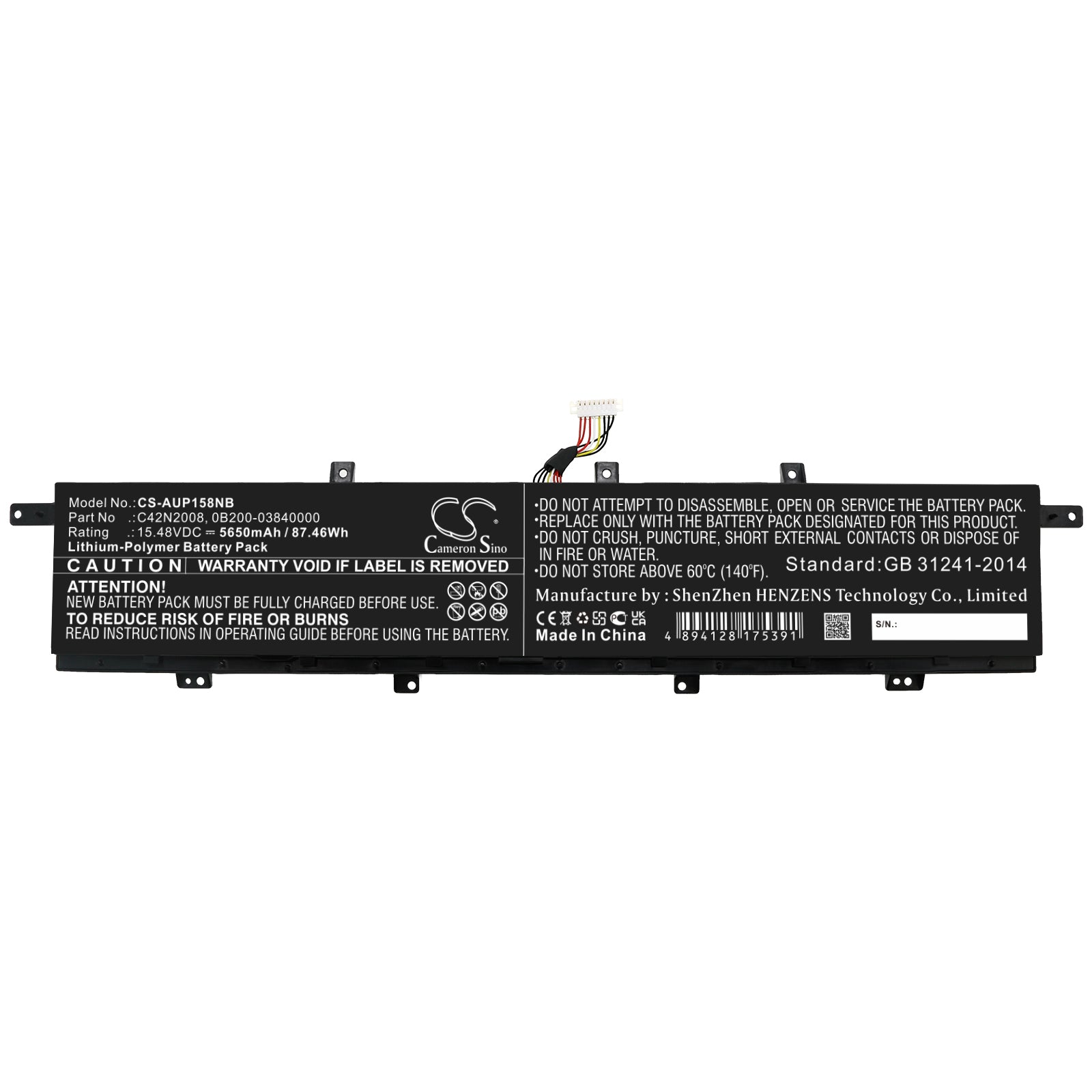 Li-Polymer, Notebook, Laptop Battery fits Asus Zenbook Pro 15 Ux582lr, Zenbook Pro 15 Ux582lr-h2002r, 15.48V, 5650mAh Notebook, Laptop Cameron Sino Technology Limited