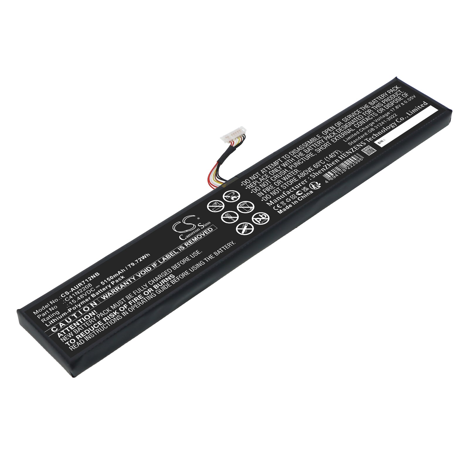 15.48V, Li-Polymer, 5150mAh, Battery fits Asus RC71L-NH001W, RC71L-NH002W, 79.72Wh Notebook, Laptop Cameron Sino Technology Limited