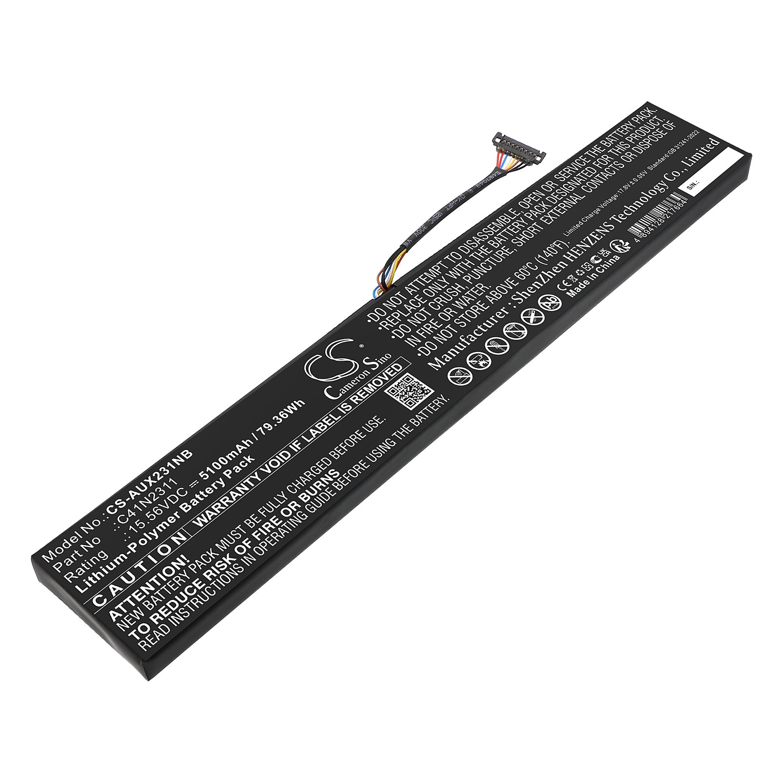 15.56V, Li-Polymer, 5100mAh, Battery fits Asus RC72LA-NH002W, RC72LA-NH007W, 79.36Wh Notebook, Laptop Cameron Sino Technology Limited