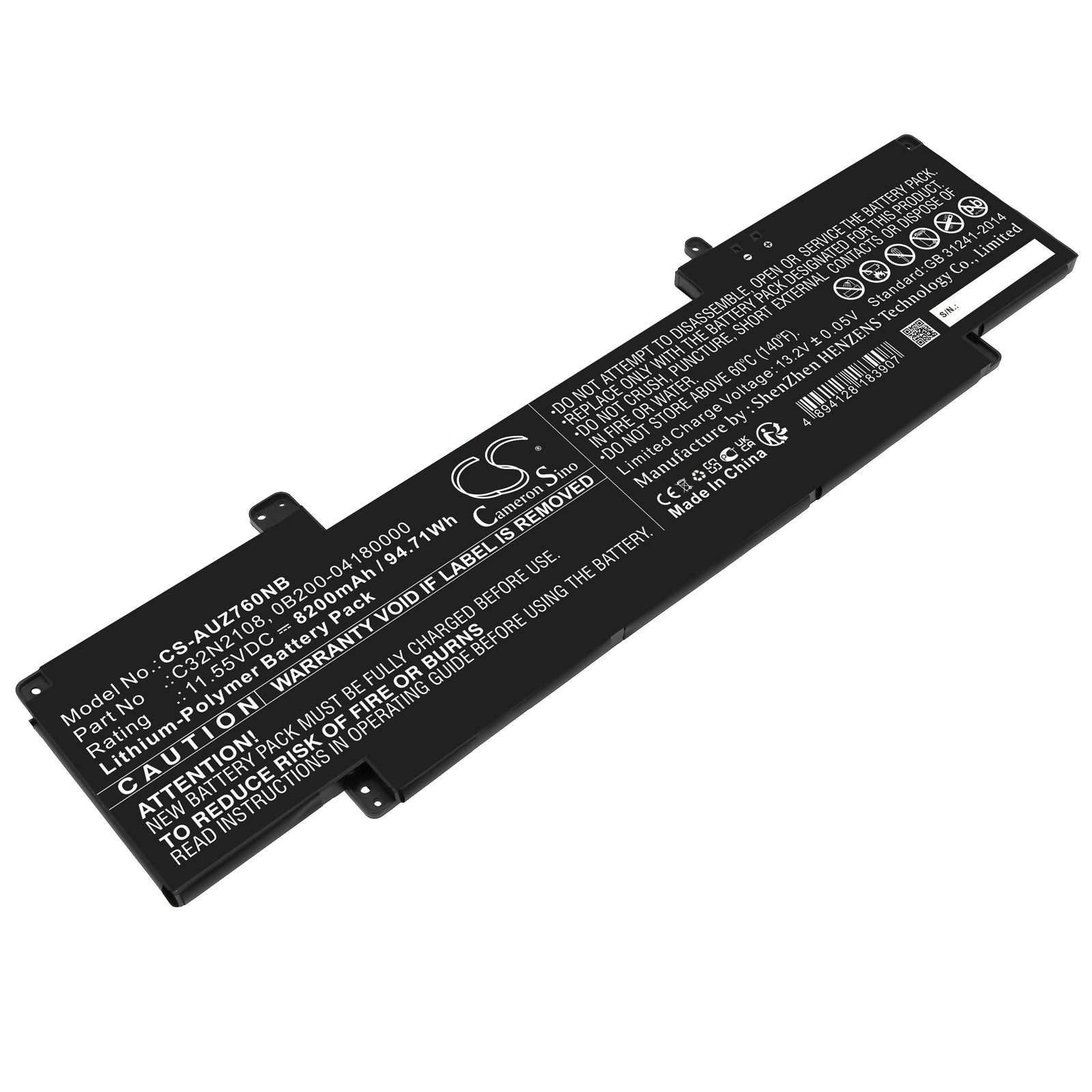 Li-Polymer, Notebook, Laptop Battery fits Asus Uz7602zm, Zenbook Pro 16x Oled, 11.55V, 8200mAh Notebook, Laptop Cameron Sino Technology Limited