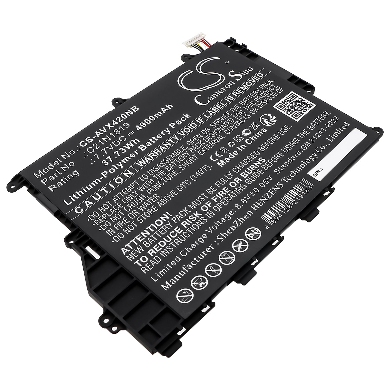 7.7V, Li-Polymer, 4900mAh, Battery fits Asus A420UA, A420UA-EK115T, 37.73Wh Notebook, Laptop Cameron Sino Technology Limited