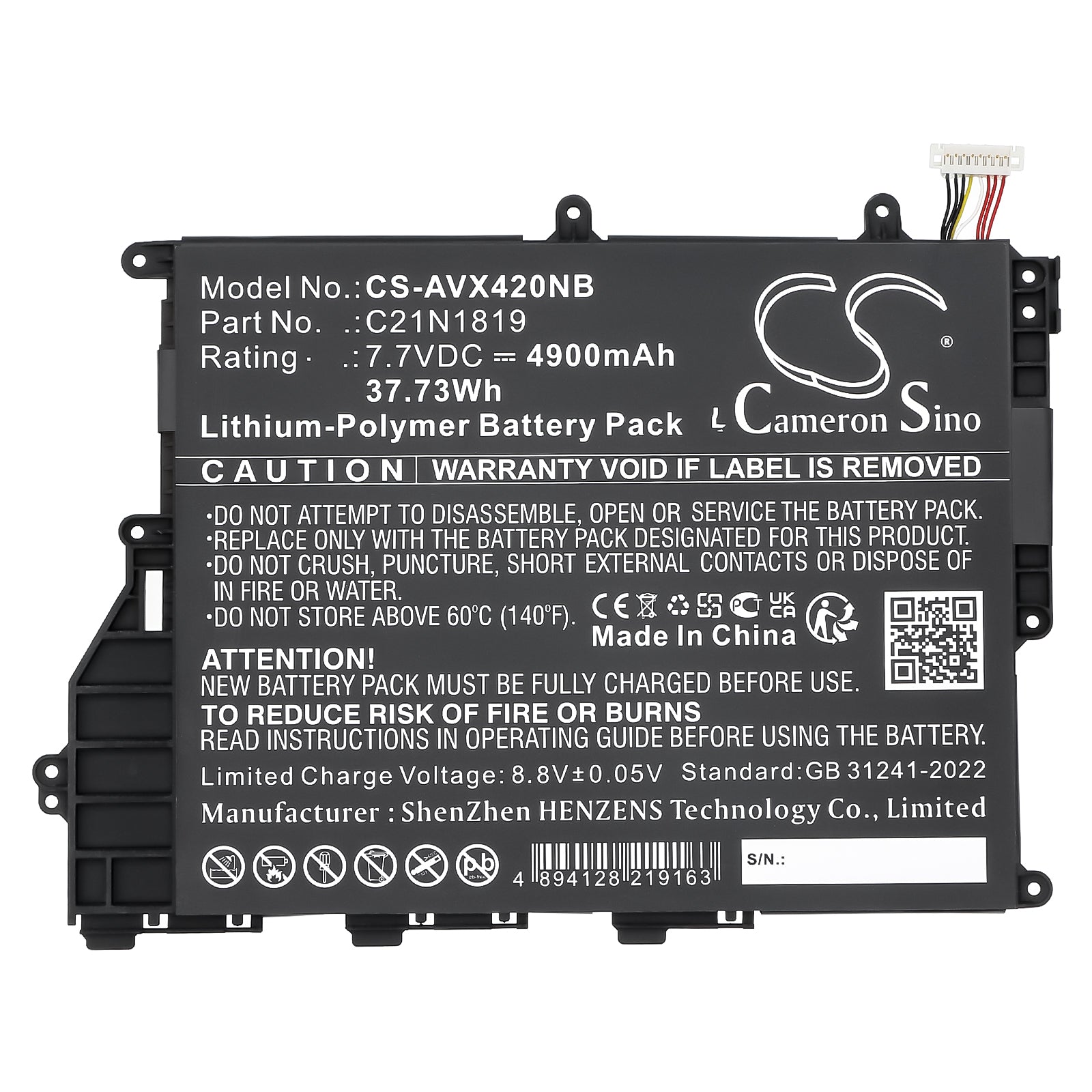7.7V, Li-Polymer, 4900mAh, Battery fits Asus A420UA, A420UA-EK115T, 37.73Wh Notebook, Laptop Cameron Sino Technology Limited