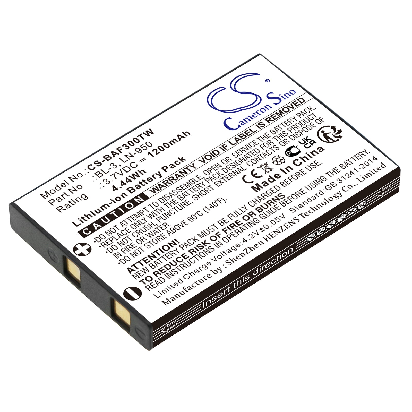 Li-ion, Two-Way Radio Battery fits Weierwei Uv3r, Yaesu Vx3, 3.7V, 1200mAh Two-Way Radio Cameron Sino Technology Limited