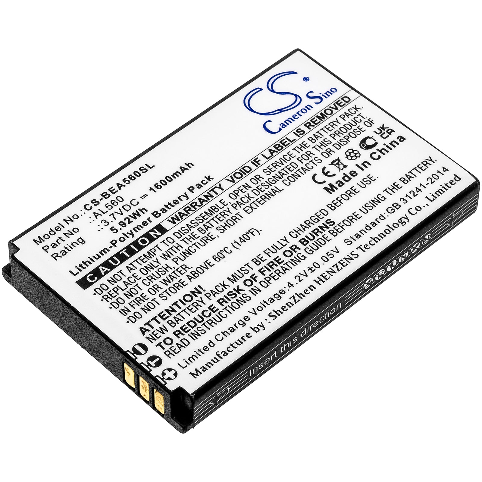 Li-Polymer, Mobile, SmartPhone Battery fits Bea-fon Al560, 3.7V, 1600mAh Mobile, SmartPhone Cameron Sino Technology Limited