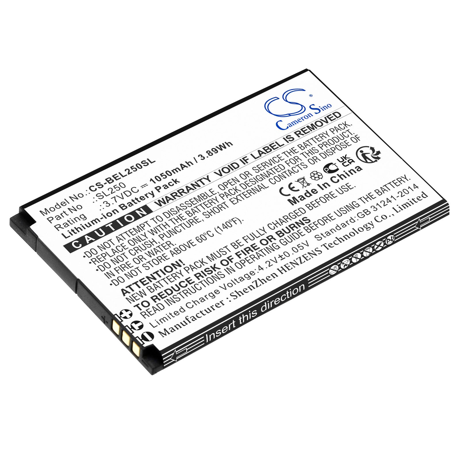 Li-ion, Mobile, SmartPhone Battery fits Bea-fon Sl250, 3.7V, 1050mAh Mobile, SmartPhone Cameron Sino Technology Limited