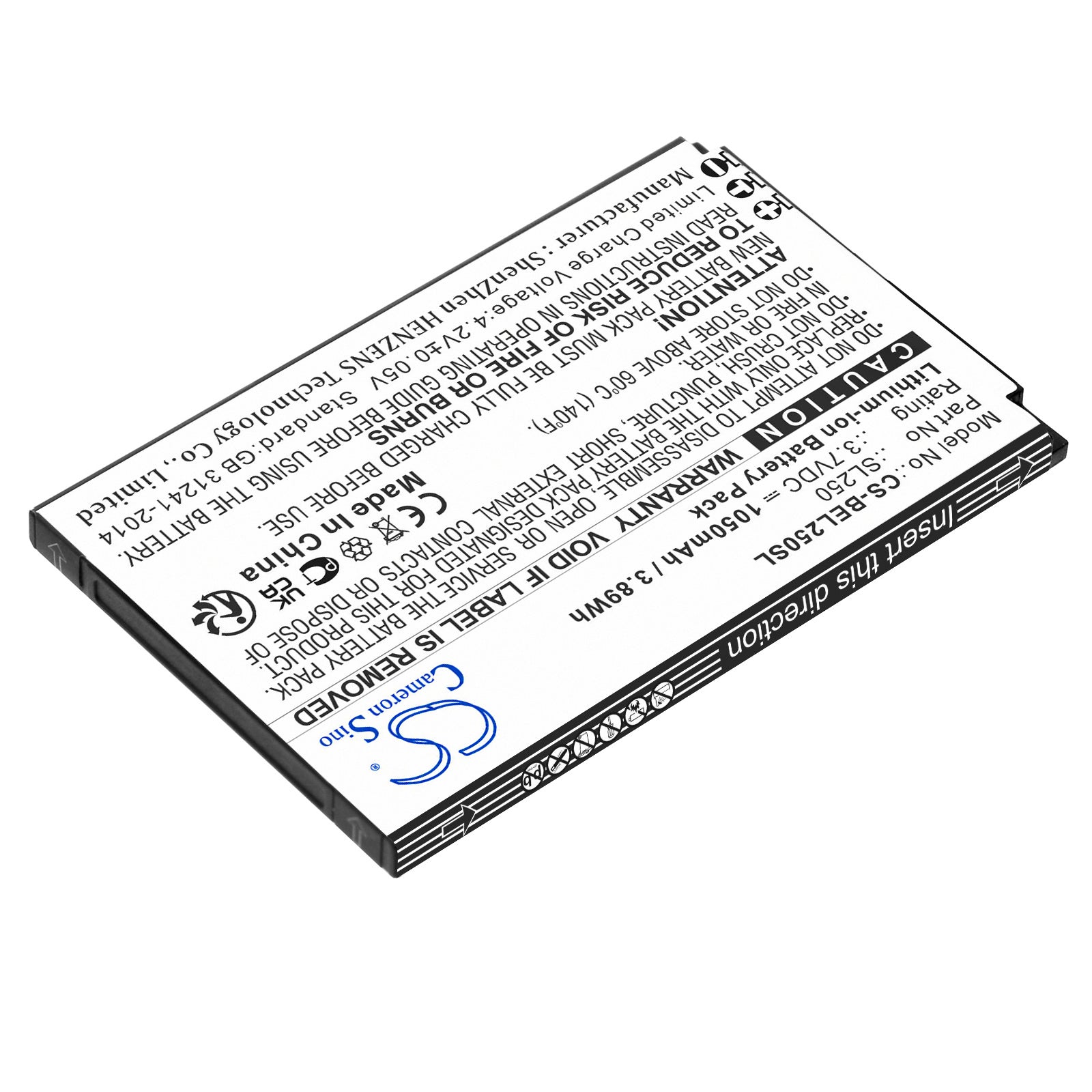 Li-ion, Mobile, SmartPhone Battery fits Bea-fon Sl250, 3.7V, 1050mAh Mobile, SmartPhone Cameron Sino Technology Limited