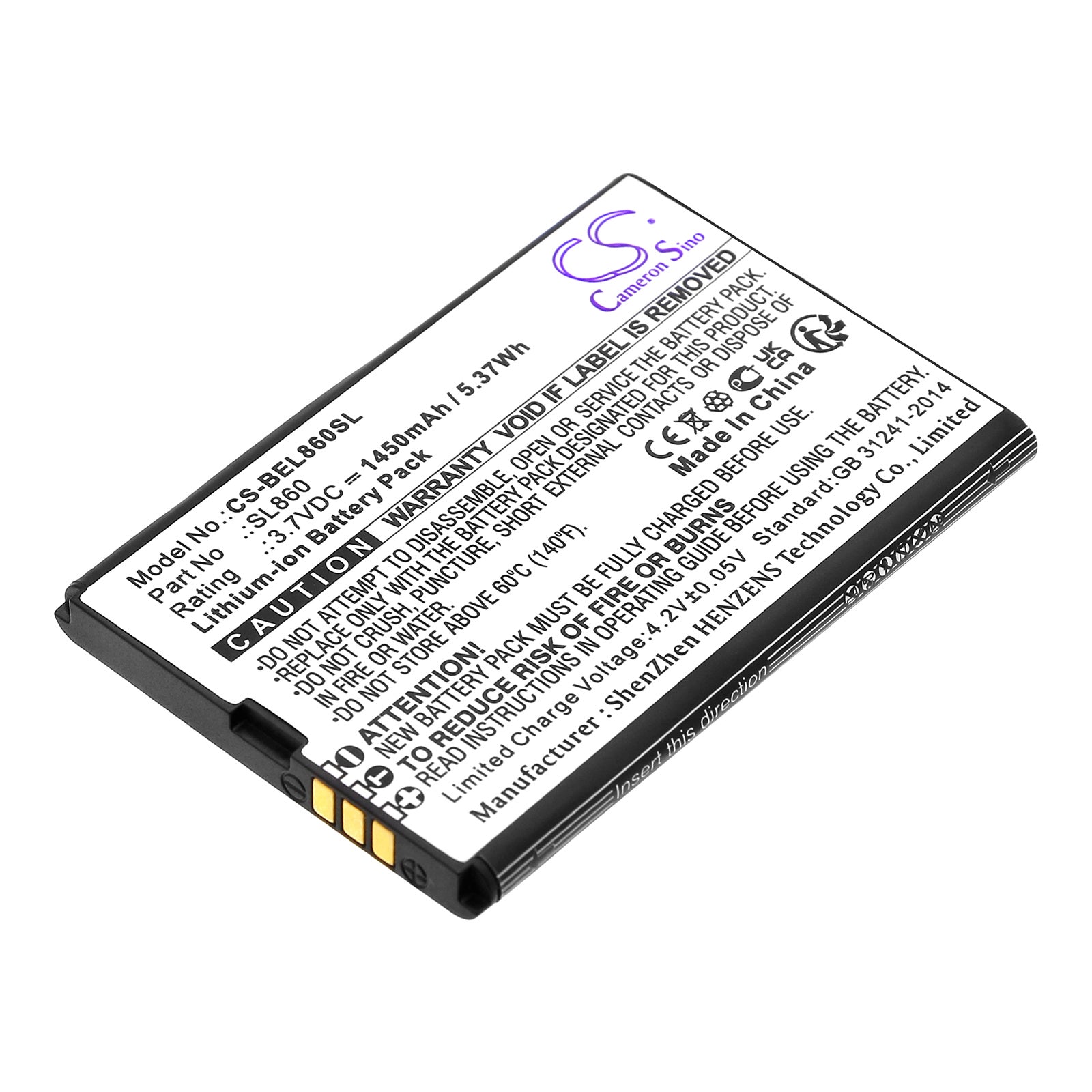 Li-ion, Mobile, SmartPhone Battery fits Bea-fon Sl860 Touch, Sl860_eu001b, 3.7V, 1450mAh Mobile, SmartPhone Cameron Sino Technology Limited