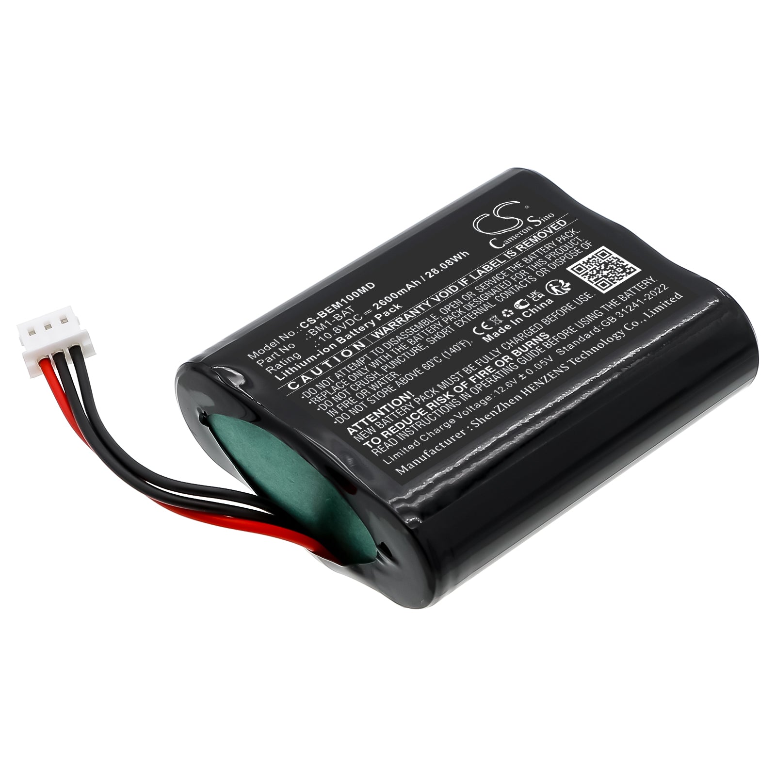 10.8V, Li-ion, 2600mAh, Battery fits Bionet BM1 Vet, 28.08Wh Medical Cameron Sino Technology Limited