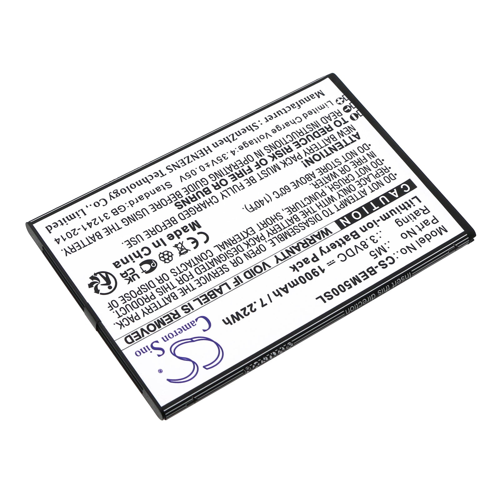 Li-ion, Mobile, SmartPhone Battery fits Bea-fon M5, M5 Premium, 3.8V, 1900mAh Mobile, SmartPhone Cameron Sino Technology Limited