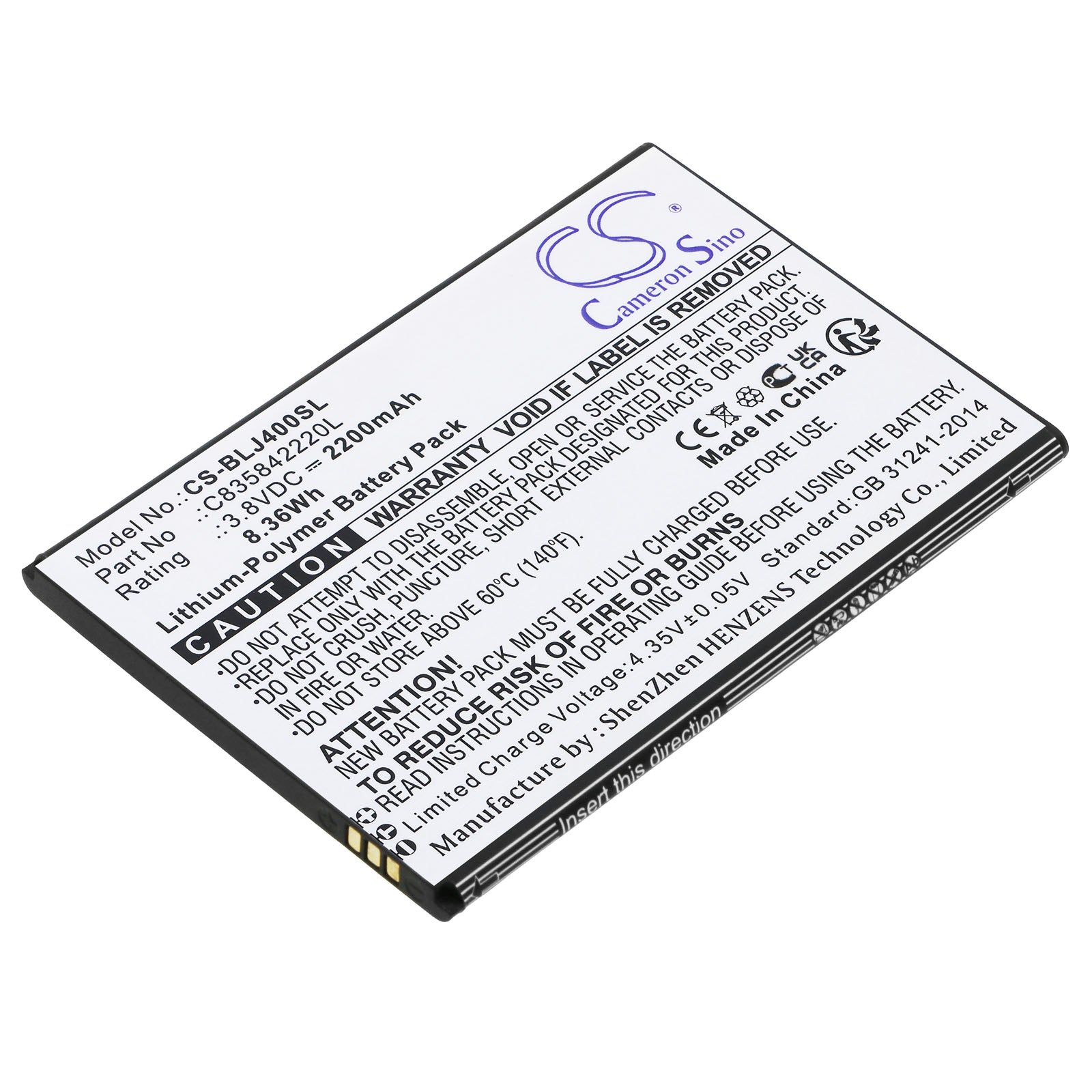 Li-Polymer, Mobile, SmartPhone Battery fits Blu J170, J170eq, 3.8V, 2200mAh Mobile, SmartPhone Cameron Sino Technology Limited