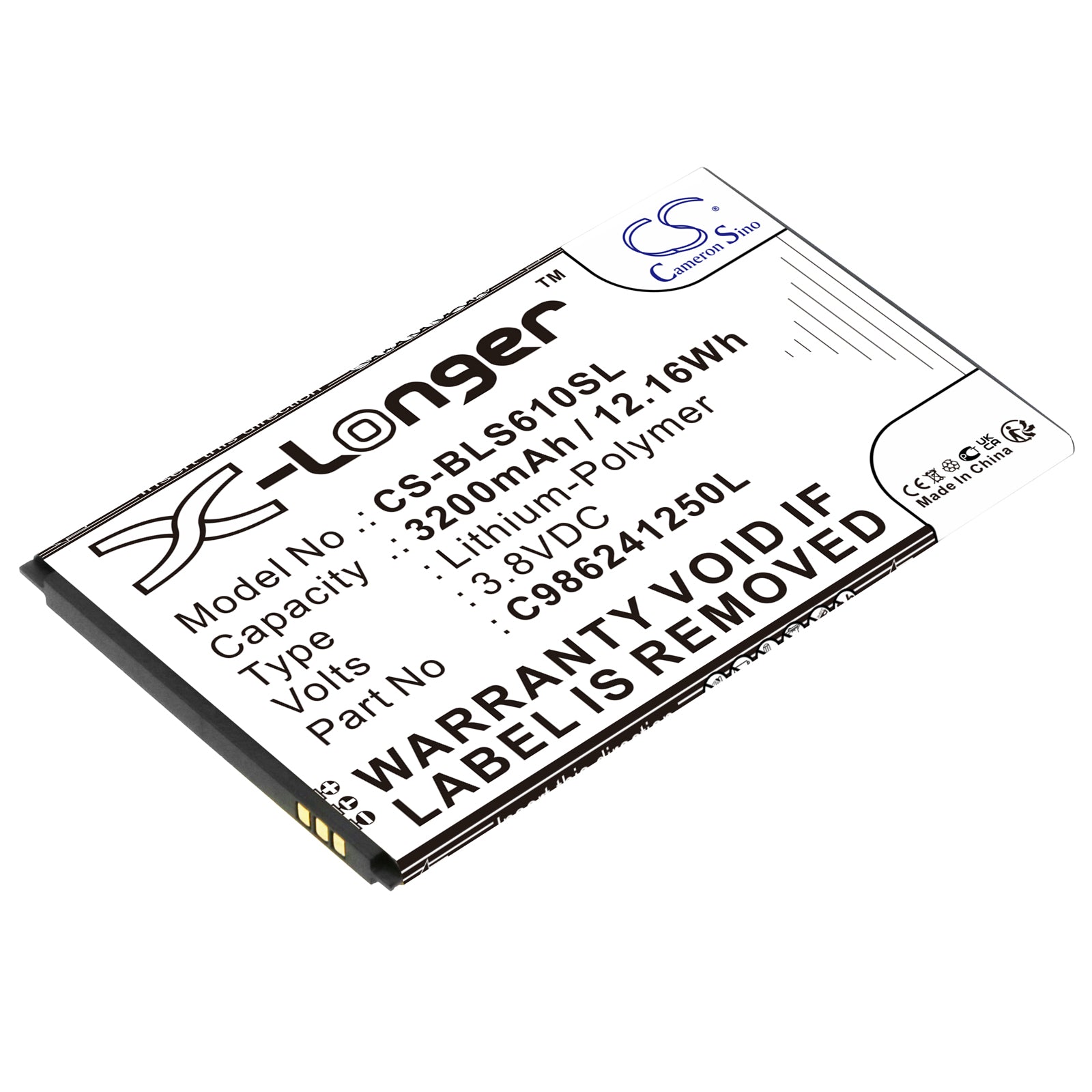 Li-Polymer, Mobile, SmartPhone Battery fits Blu A190p, Advance A6, 3.8V, 3200mAh Mobile, SmartPhone Cameron Sino Technology Limited