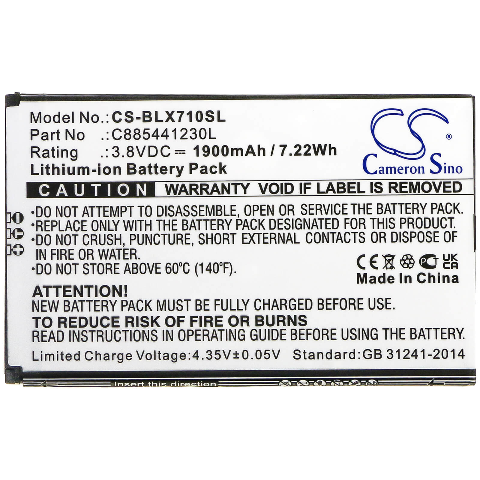 Li-ion Battery fits Blu, d710l, d710u, dash xl 3.8V, 2300mAh Mobile & SmartPhone Cameron Sino Technology Limited
