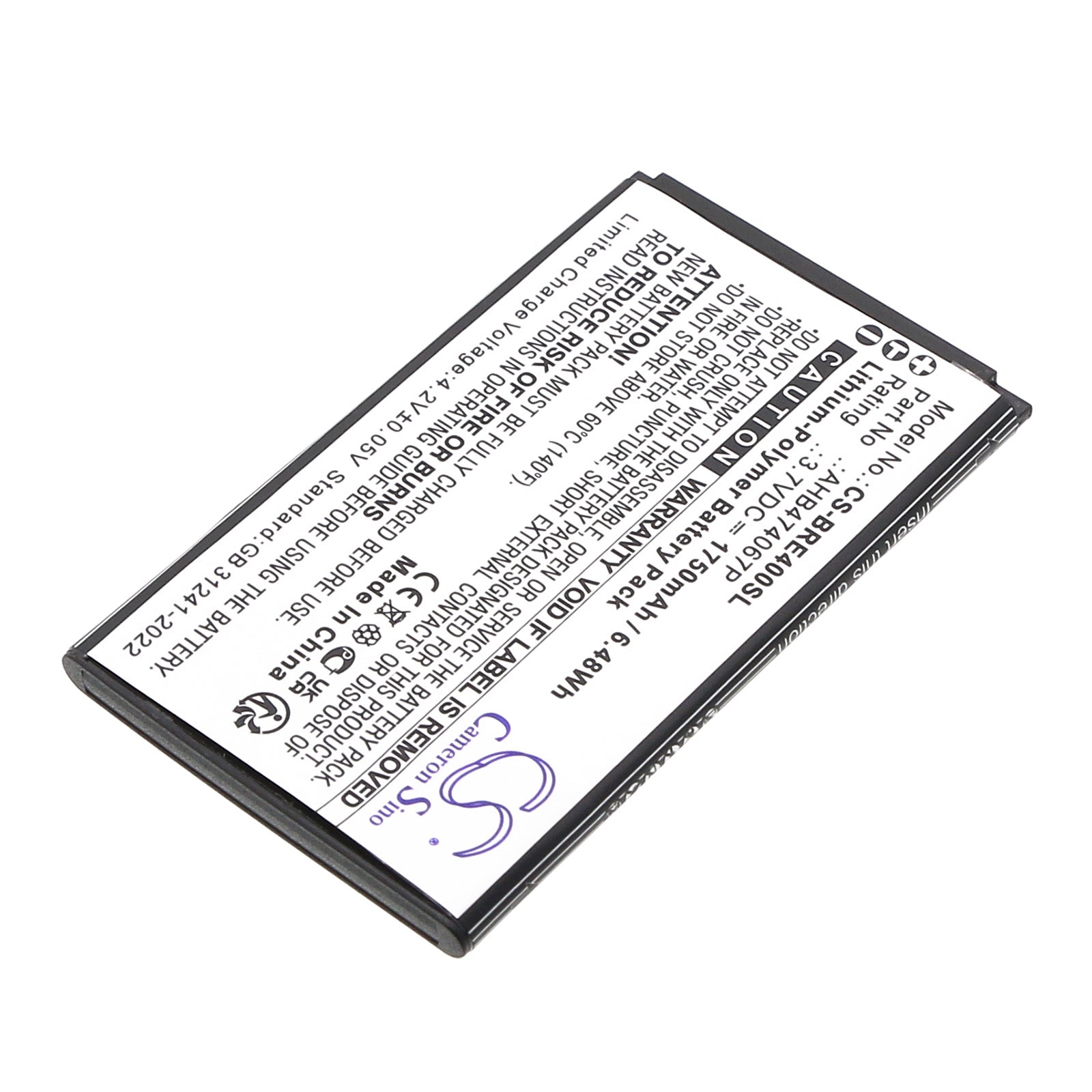 3.7V, Li-Polymer, 1750mAh, Battery fits Brondi ENERGY 4G, 6.48Wh Mobile, SmartPhone Cameron Sino Technology Limited