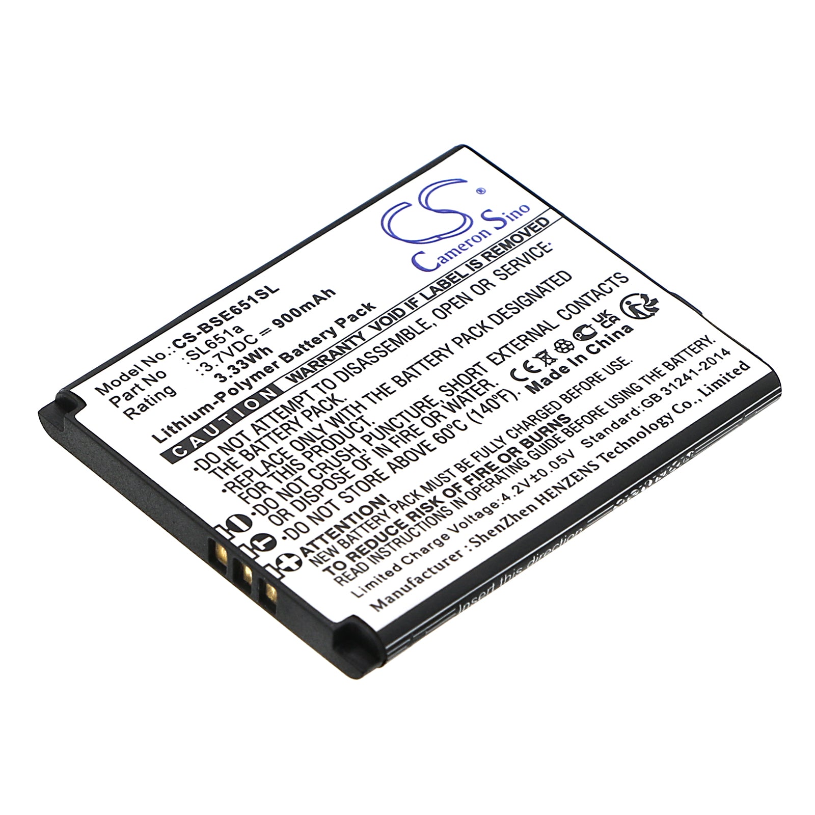 Li-Polymer, Mobile, SmartPhone Battery fits Bea-fon Sl651, Sl651a, 3.7V, 900mAh Mobile, SmartPhone Cameron Sino Technology Limited