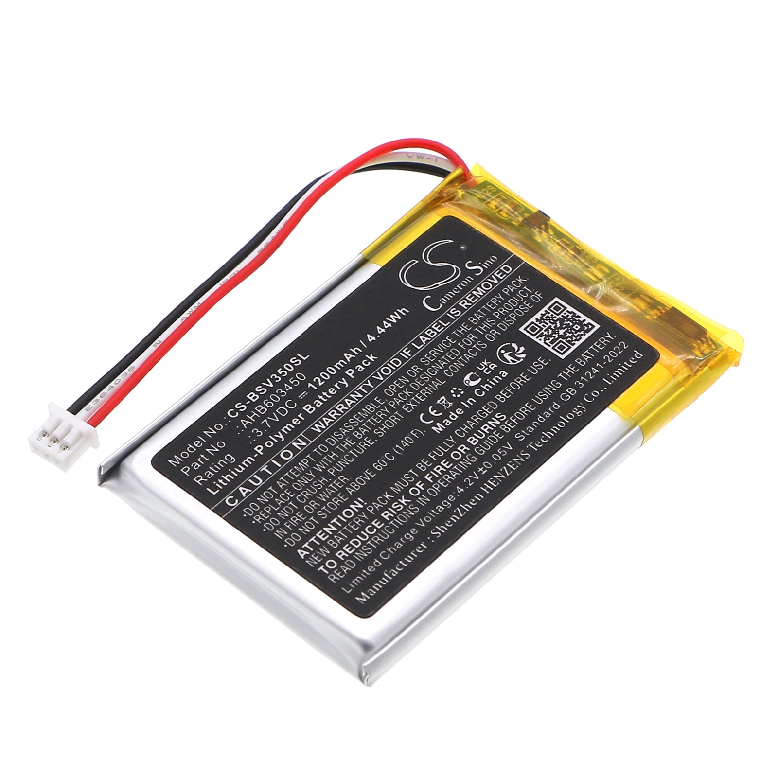 3.7V, Li-Polymer, 1200mAh, Battery fits Babysense V35 Video Baby Monitor, 4.44Wh BabyPhone Cameron Sino Technology Limited
