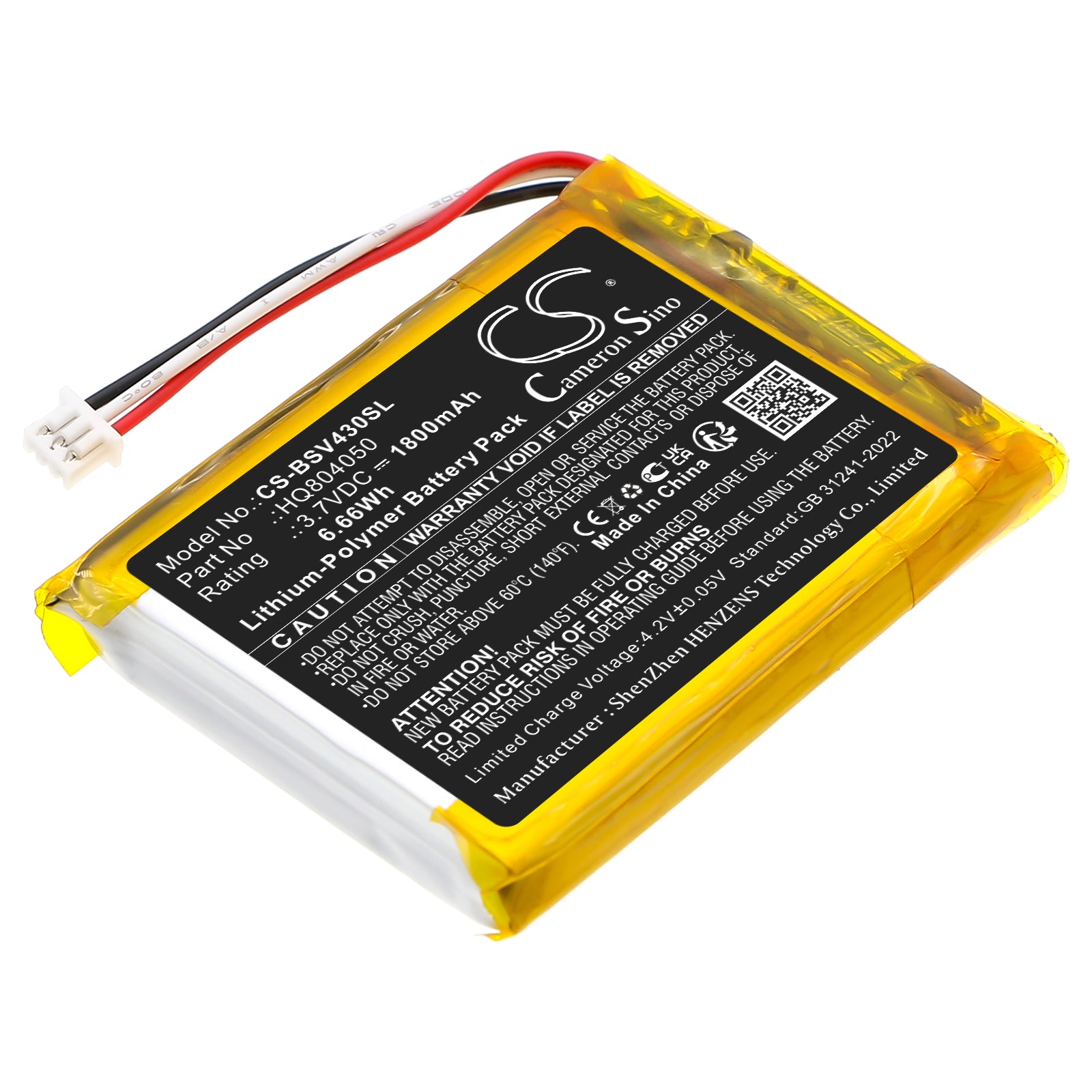 3.7V, Li-Polymer, 1800mAh, Battery fits Babysense V43 Video Baby Monitor, 6.66Wh BabyPhone Cameron Sino Technology Limited