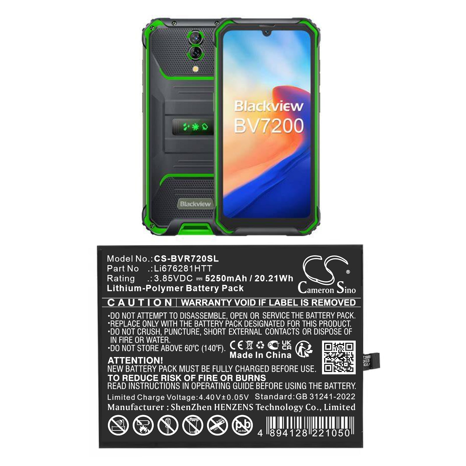3.85V, Li-Polymer, 5250mAh, Battery fits BlackView BV7200, 20.21Wh Mobile, SmartPhone Cameron Sino Technology Limited