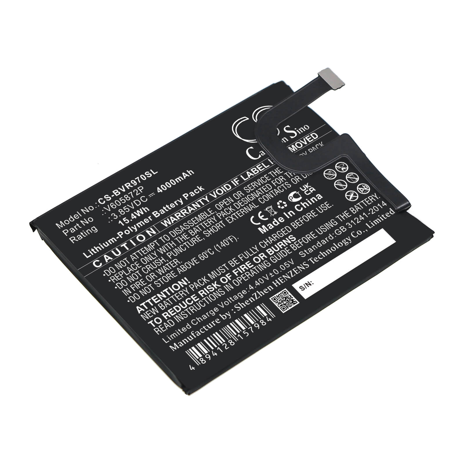 Li-Polymer Battery fits Blackview, V605872p 3.85V, 4100mAh Mobile & SmartPhone Cameron Sino Technology Limited