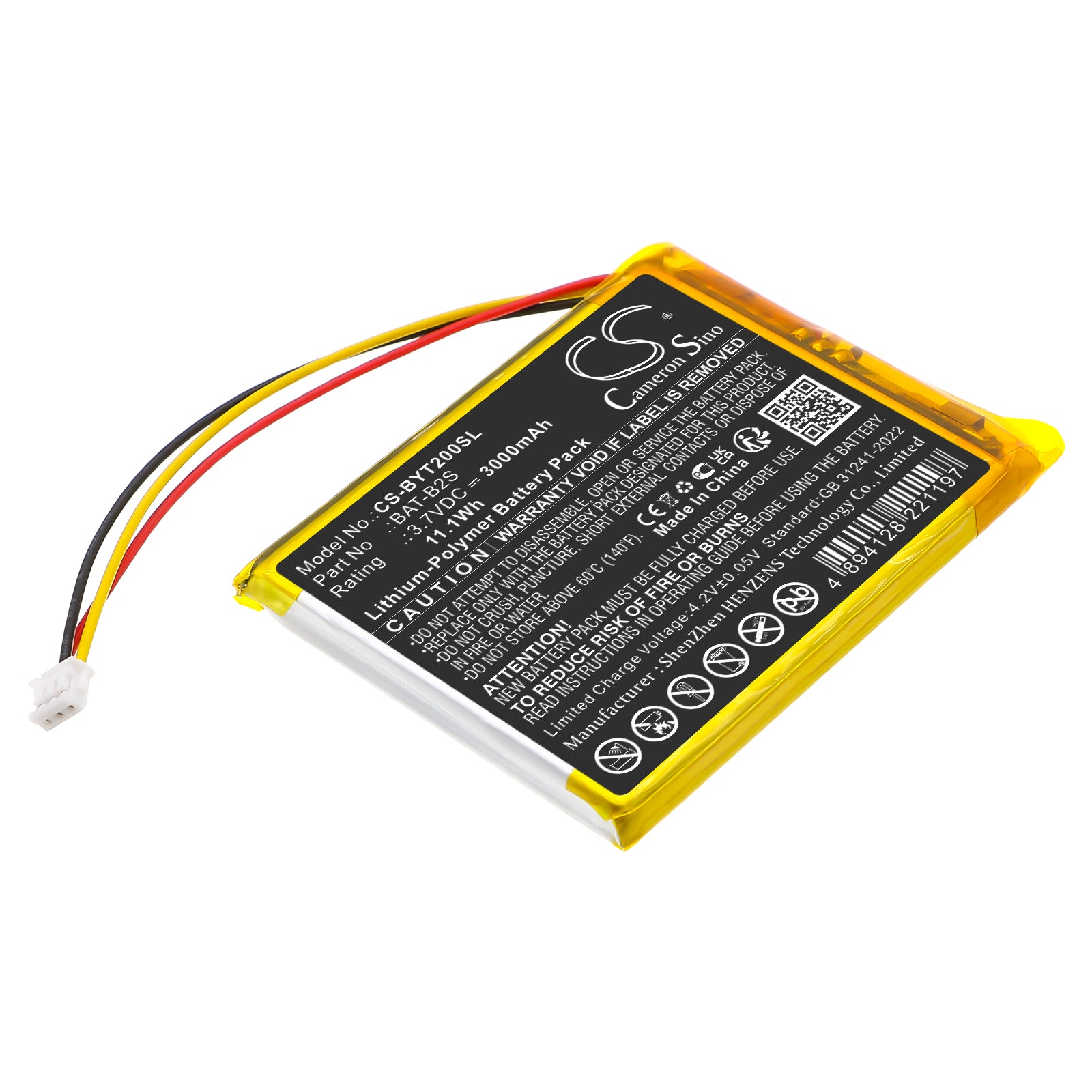 3.7V, Li-Polymer, 3000mAh, Battery fits Jeeber 2K 3MP VB805, VB805PRO | Babytime BT-2S | TrueLife NannyCam R7, 11.1Wh BabyPhone Cameron Sino Technology Limited