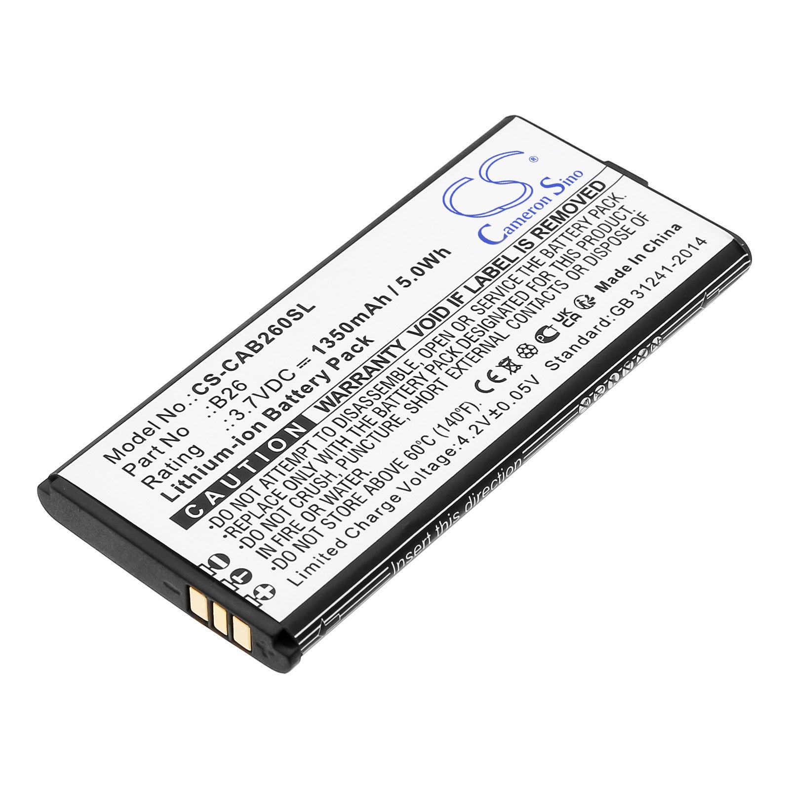 Li-ion, Mobile, SmartPhone Battery fits Cat B26, 3.7V, 1500mAh Mobile, SmartPhone Cameron Sino Technology Limited