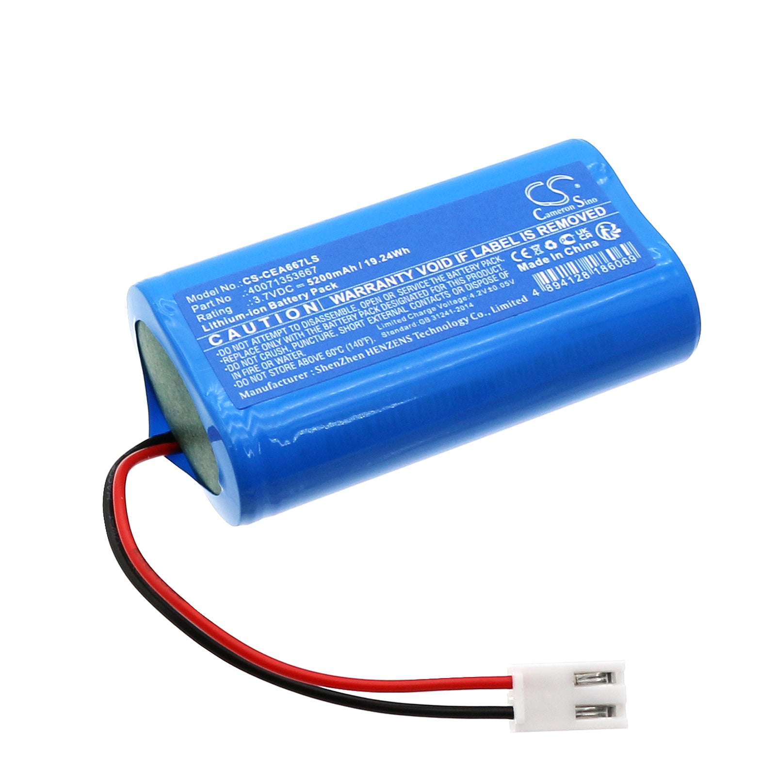 3.7V, Li-ion, 5200mAh, Battery fits Eaton CRYSTALWAY, GUIDELED, 19.24Wh Emergency Lighting Cameron Sino Technology Limited