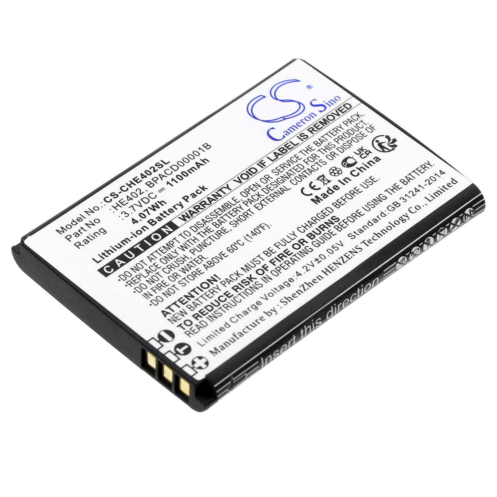 Li-ion, Mobile, SmartPhone Battery fits Cingular Attea211101, Flex, 3.7V, 1100mAh Mobile, SmartPhone Cameron Sino Technology Limited