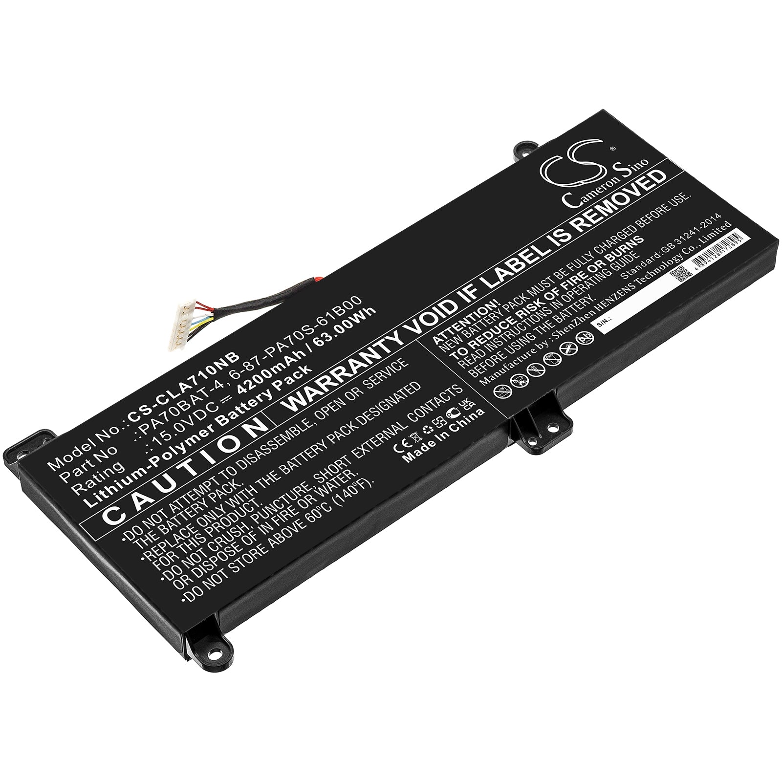 Li-Polymer, Notebook, Laptop Battery fits Powerspec Powerspec 1710, Wooking S17 Pro-8u, 15.0V, 4200mAh Notebook, Laptop Cameron Sino Technology Limited