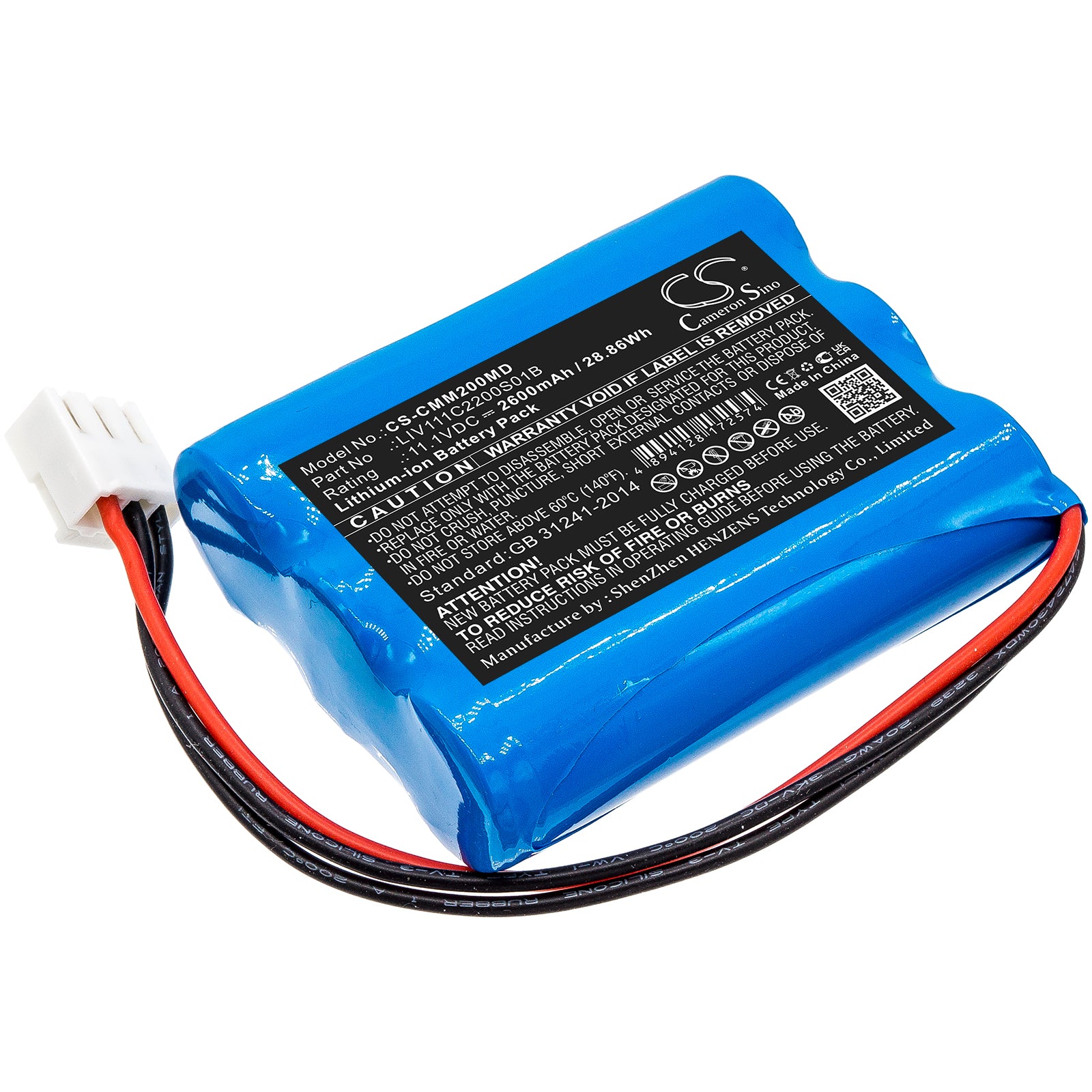 Li-ion, Medical Battery fits Comen M2000a, 11.1V, 2600mAh Medical Cameron Sino Technology Limited
