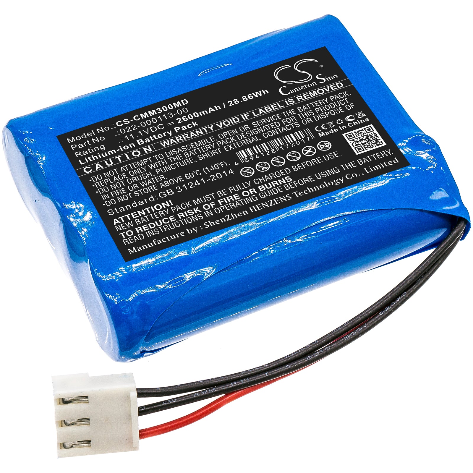 Li-ion, Medical Battery fits Comen Cm300, M200, 11.1V, 2600mAh Medical Cameron Sino Technology Limited