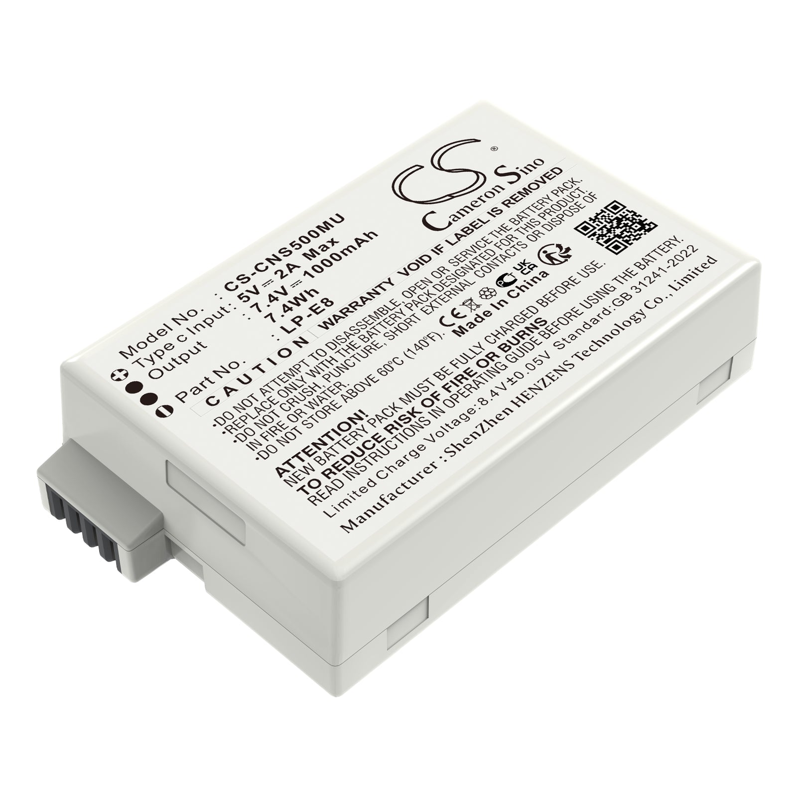 7.4V, Li-ion, 1000mAh, Battery fits Canon EF-S, EOS 550D, 7.4Wh Camera Cameron Sino Technology Limited