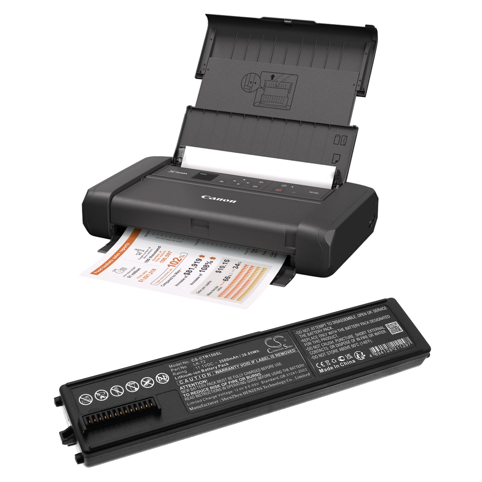 Canon Pixma TR150 Portable Printer Battery 11.1V 3500mAh Li Ion Replacement 38.85Wh Printer Cameron Sino Technology Limited