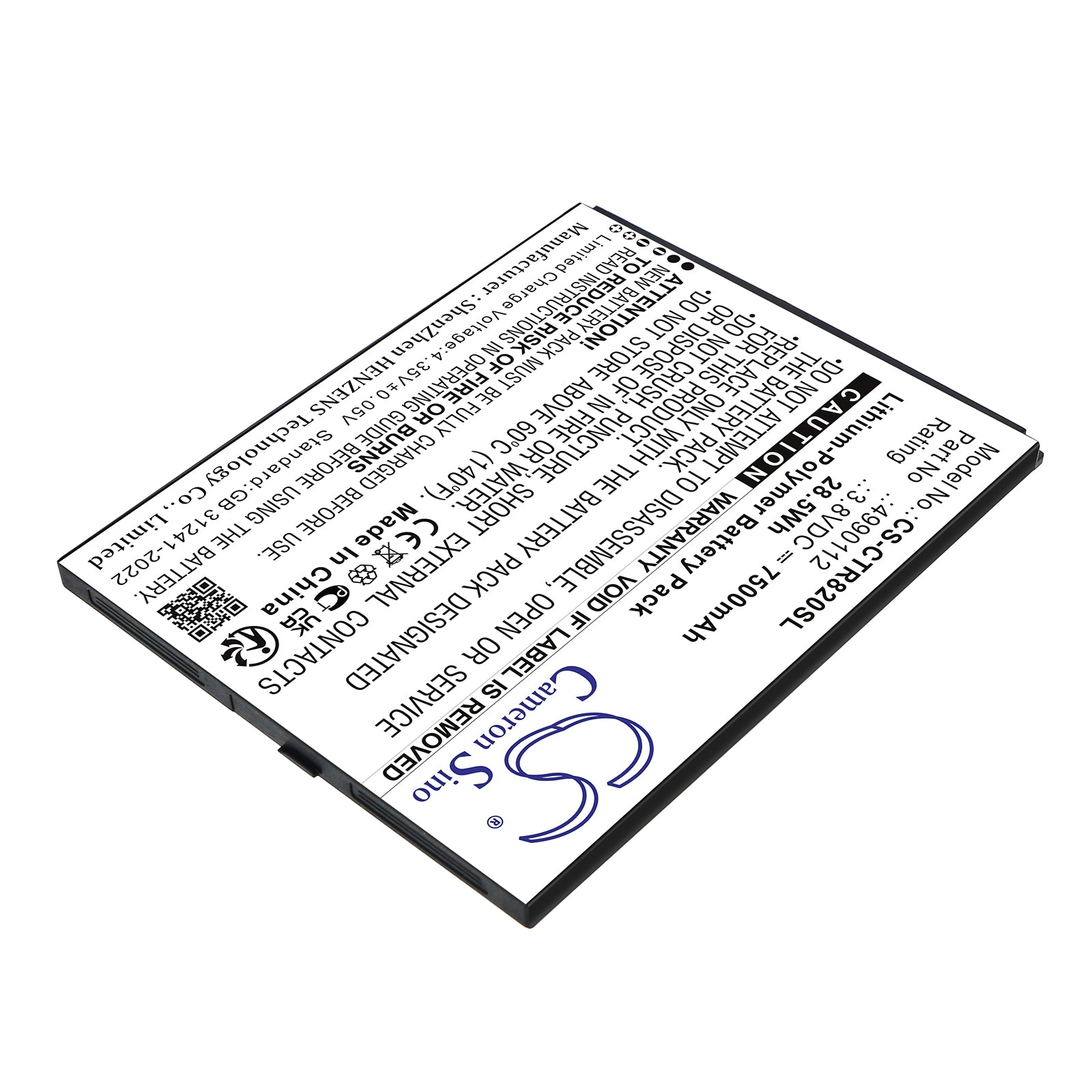 3.8V, Li-Polymer, 7500mAh, Battery fits Cedar CT8, CT8X2, 28.5Wh Diagnostic Scanner Cameron Sino Technology Limited