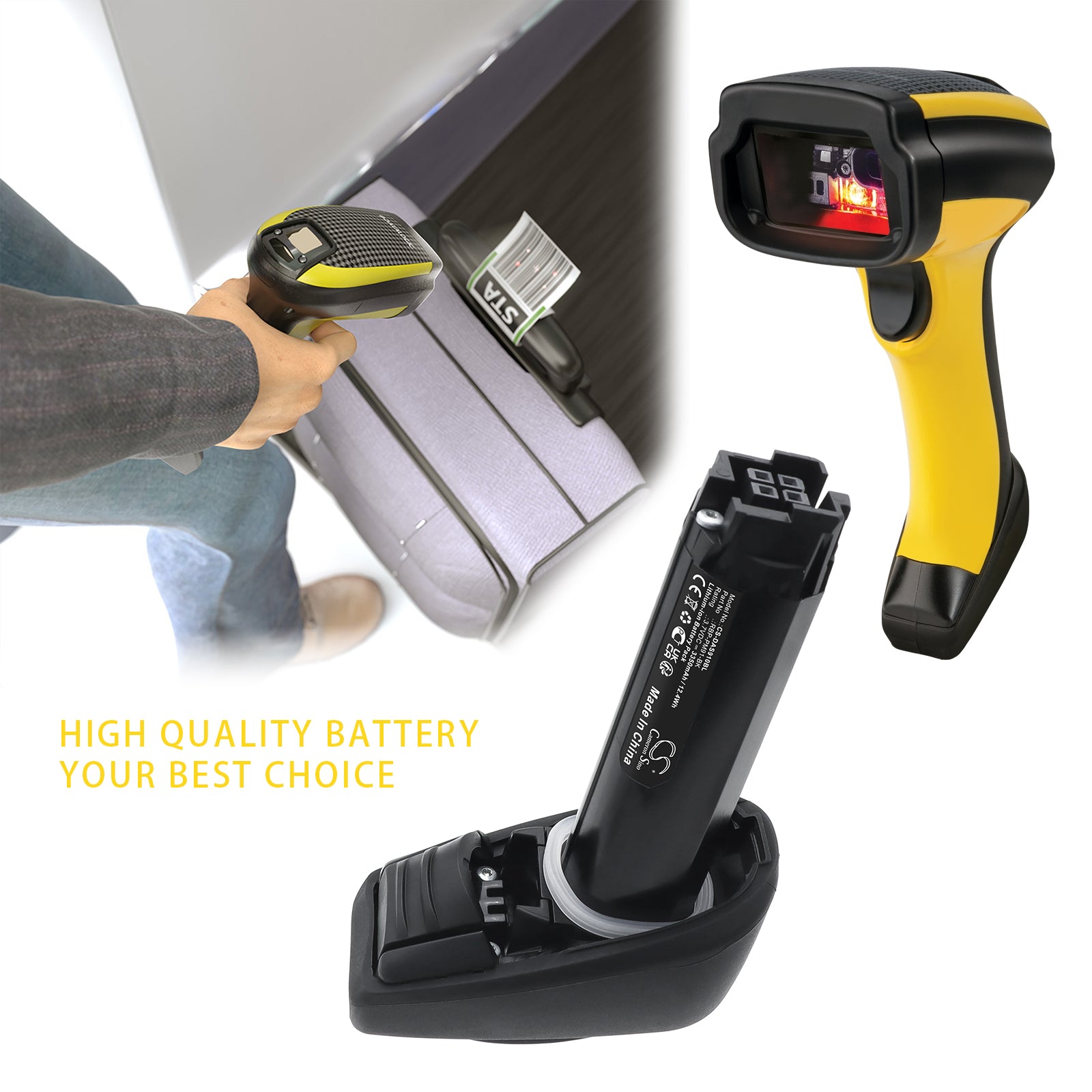 3.7V, Li-ion, 3350mAh, Battery fits Datalogic PowerScan PBT9100, PowerScan PBT9501, 12.4Wh Barcode Scanner Cameron Sino Technology Limited