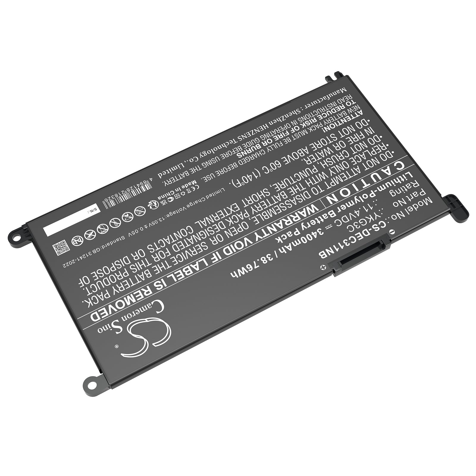 11.4V, Li-Polymer, 3400mAh, Battery fits Dell Chromebook 3110, Chromebook 3110 2-in-1, 38.76Wh Notebook, Laptop Cameron Sino Technology Limited