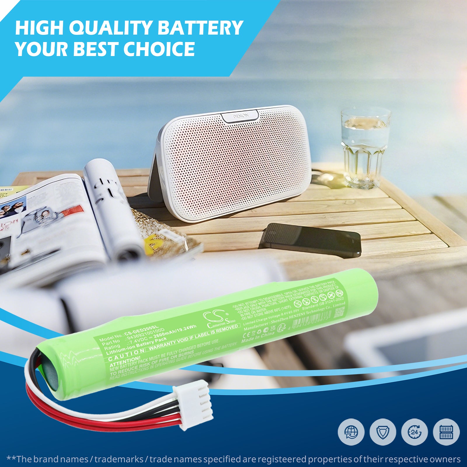 7.4V, Li-ion, 2600mAh, Battery fits Denon Envaya DSB-200, 19.24Wh Speaker Cameron Sino Technology Limited