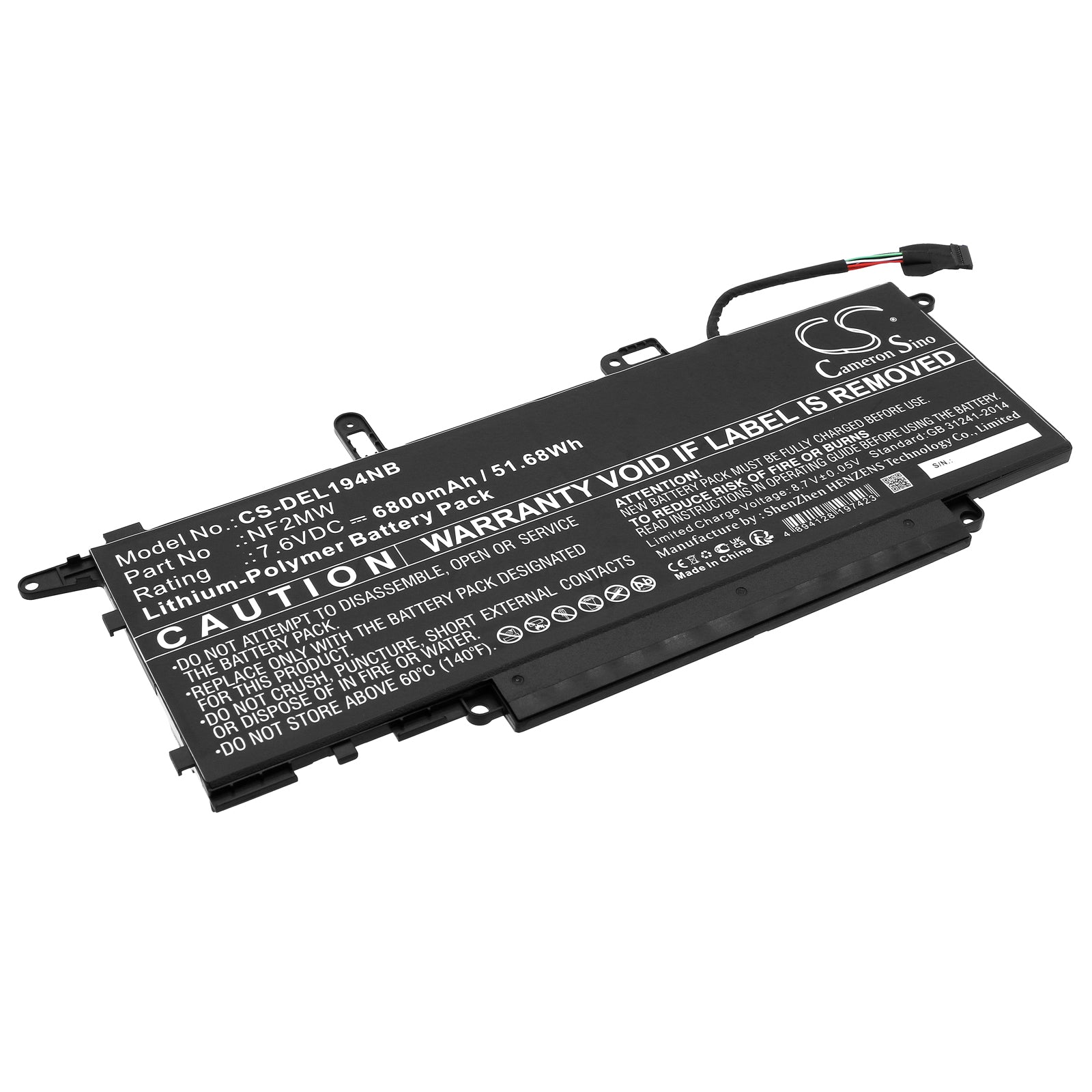 Li-Polymer, Notebook, Laptop Battery fits Dell Latitude 14 9410 27m6v, Latitude 14 9410 28hym, 7.6V, 6800mAh Notebook, Laptop Cameron Sino Technology Limited