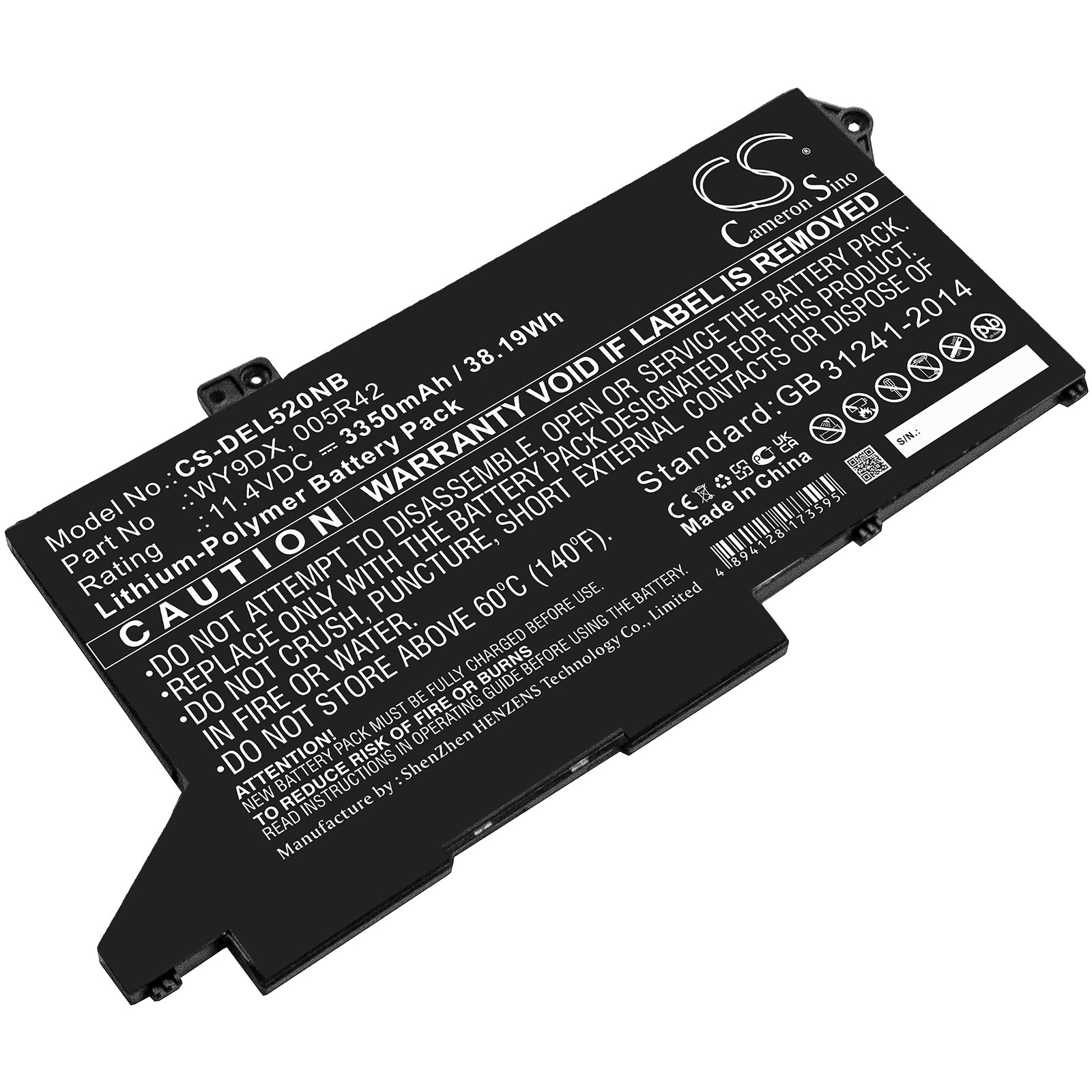 Li-Polymer, Notebook, Laptop Battery fits Dell Latitude 5420, Latitude 5520, 11.4V, 3350mAh Notebook, Laptop Cameron Sino Technology Limited