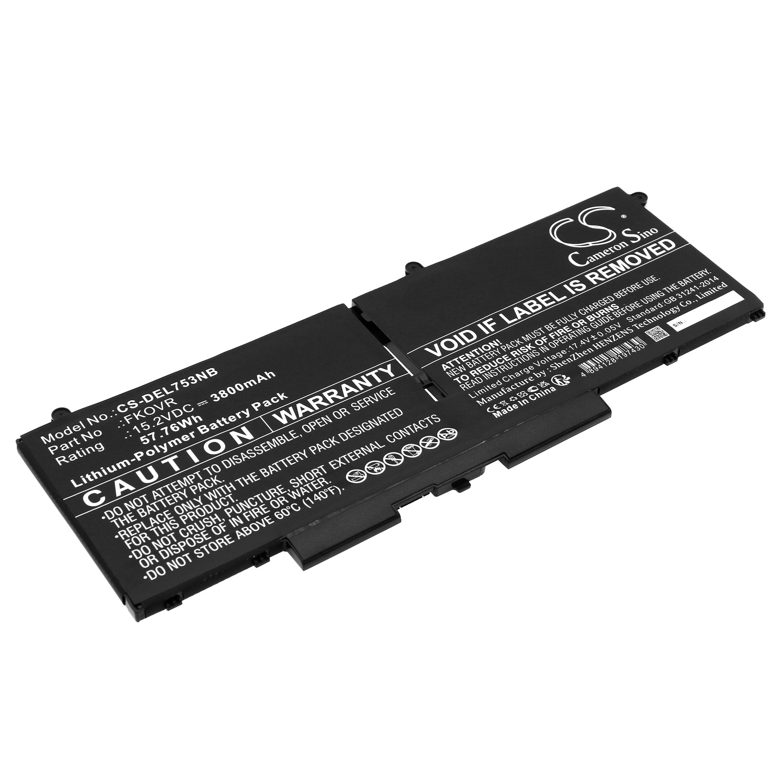 Li-Polymer, Notebook, Laptop Battery fits Dell Latitude 5330, Latitude 7330, 15.2V, 3800mAh Notebook, Laptop Cameron Sino Technology Limited