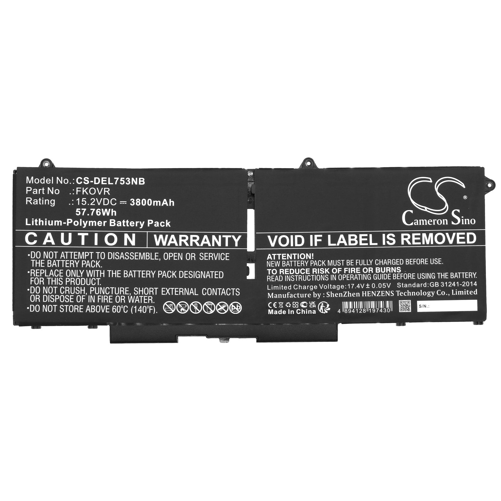 Li-Polymer, Notebook, Laptop Battery fits Dell Latitude 5330, Latitude 7330, 15.2V, 3800mAh Notebook, Laptop Cameron Sino Technology Limited