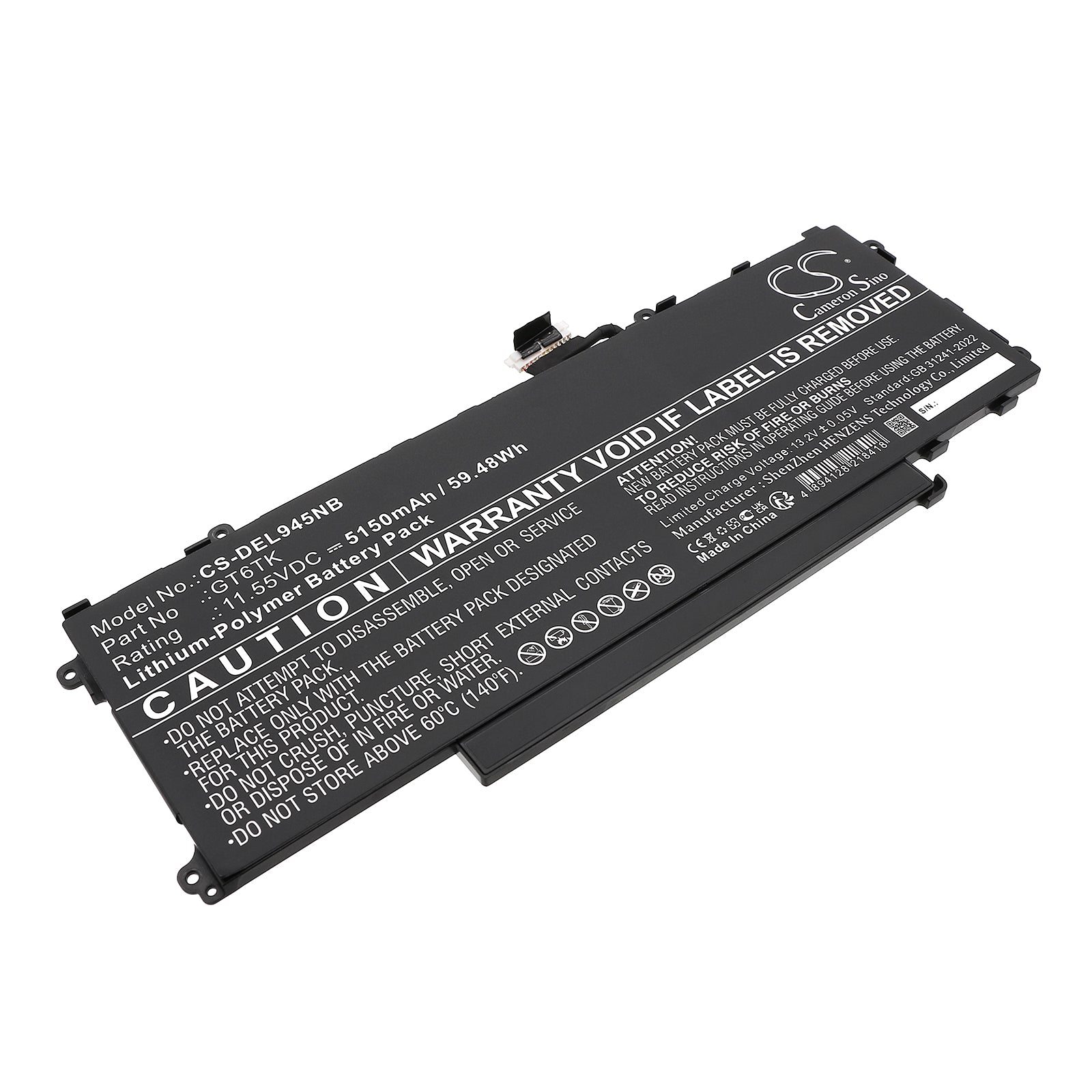 11.55V, Li-Polymer, 5150mAh, Battery fits Dell Latitude 9440 2-in-1, Latitude 9450 2-in-1, 59.48Wh Notebook, Laptop Cameron Sino Technology Limited