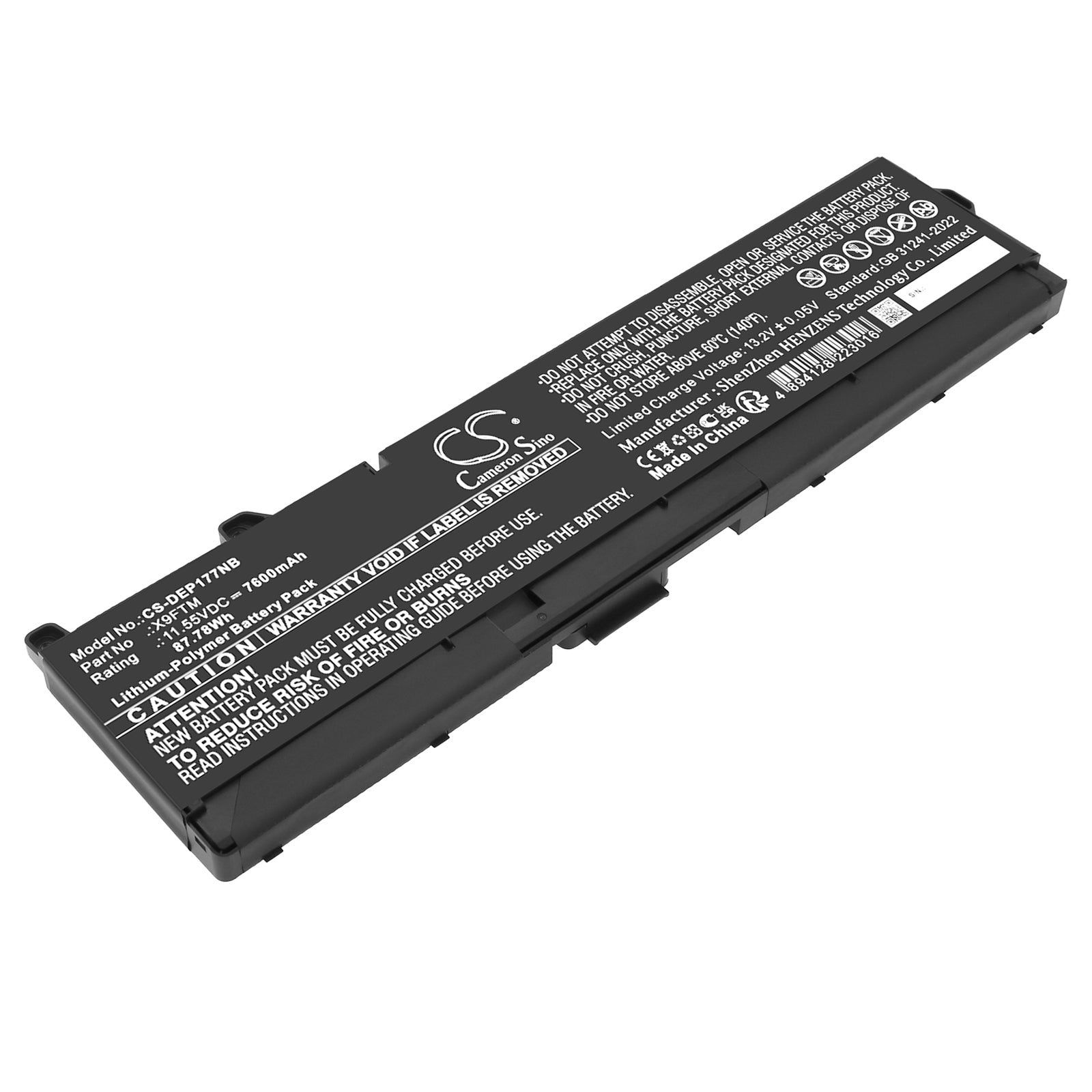 11.55V, Li-Polymer, 7600mAh, Battery fits Dell Precision 17 7770, Precision 7670 Performance, 87.78Wh Notebook, Laptop Cameron Sino Technology Limited