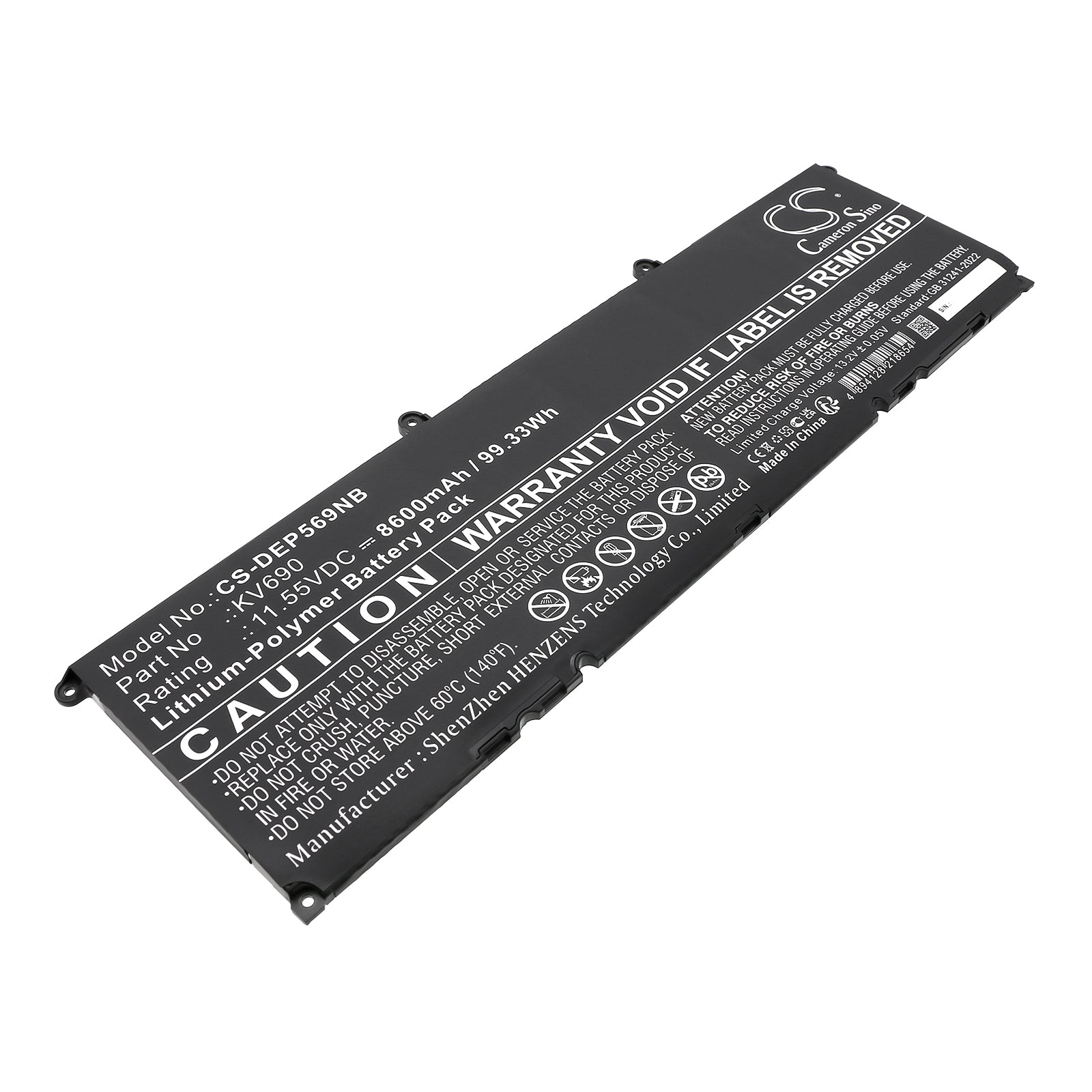 11.55V, Li-Polymer, 8600mAh, Battery fits Dell Precision 5680, Precision 5690, 99.33Wh Notebook, Laptop Cameron Sino Technology Limited
