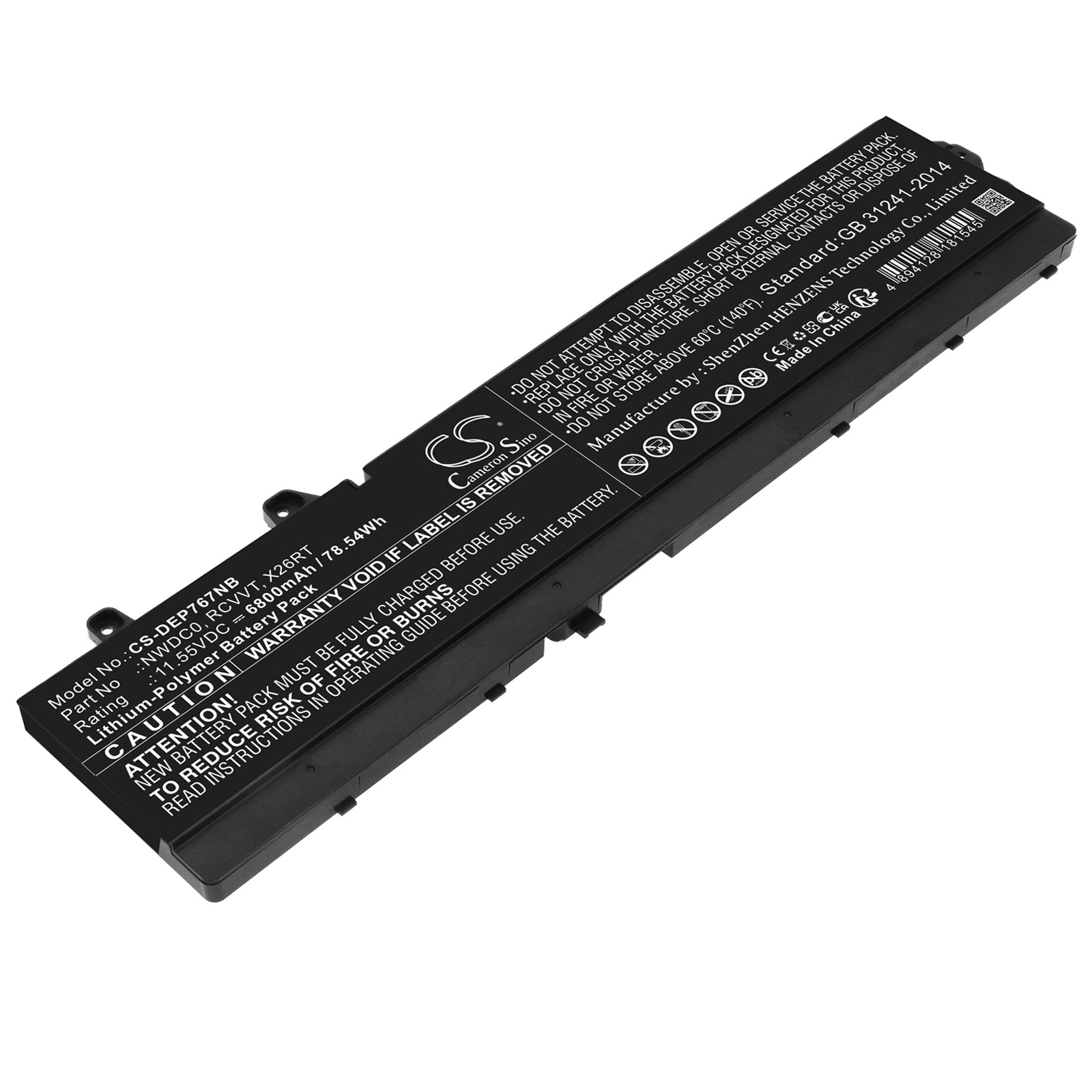 11.55V, Li-Polymer, 6800mAh, Battery fits Dell Precision 7670, 78.54Wh Notebook, Laptop Cameron Sino Technology Limited