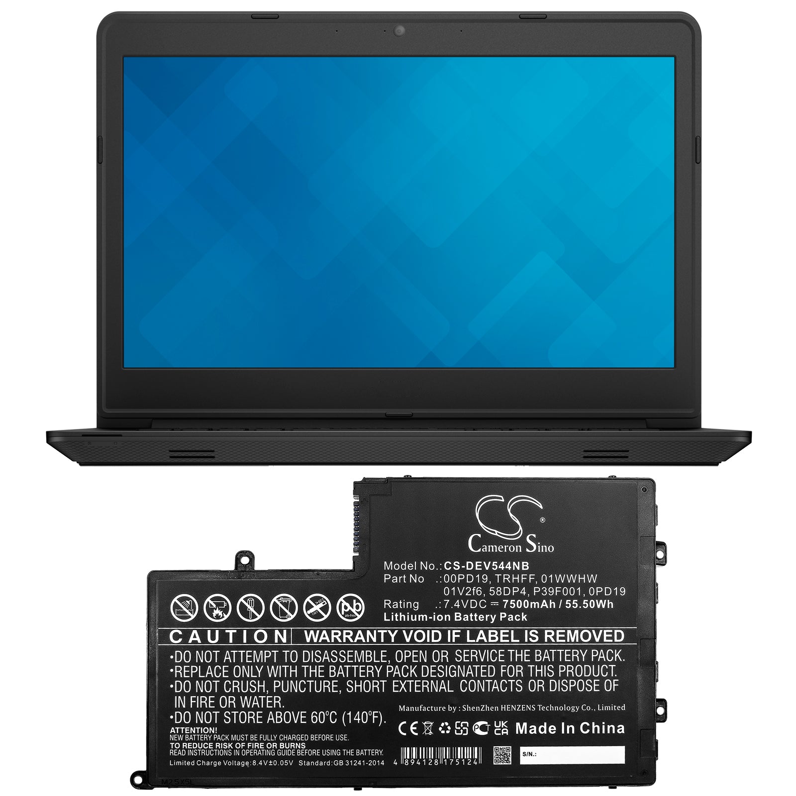 Li-ion, Notebook, Laptop Battery fits Dell Dl011307-prr13g01, Ins14md-1328r, 7.4V, 7500mAh Notebook, Laptop Cameron Sino Technology Limited