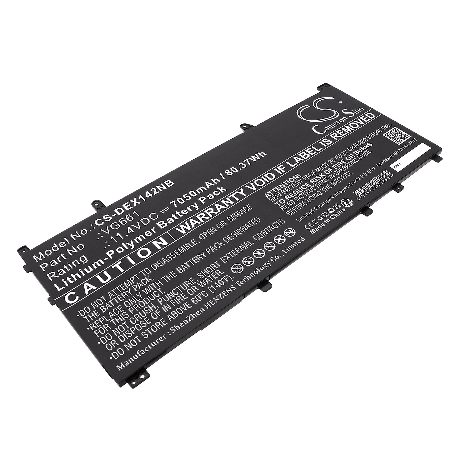 11.4V, Li-Polymer, 7050mAh, Battery fits Dell Alienware X14 R1, Alienware X14 R2, 80.37Wh Notebook, Laptop Cameron Sino Technology Limited