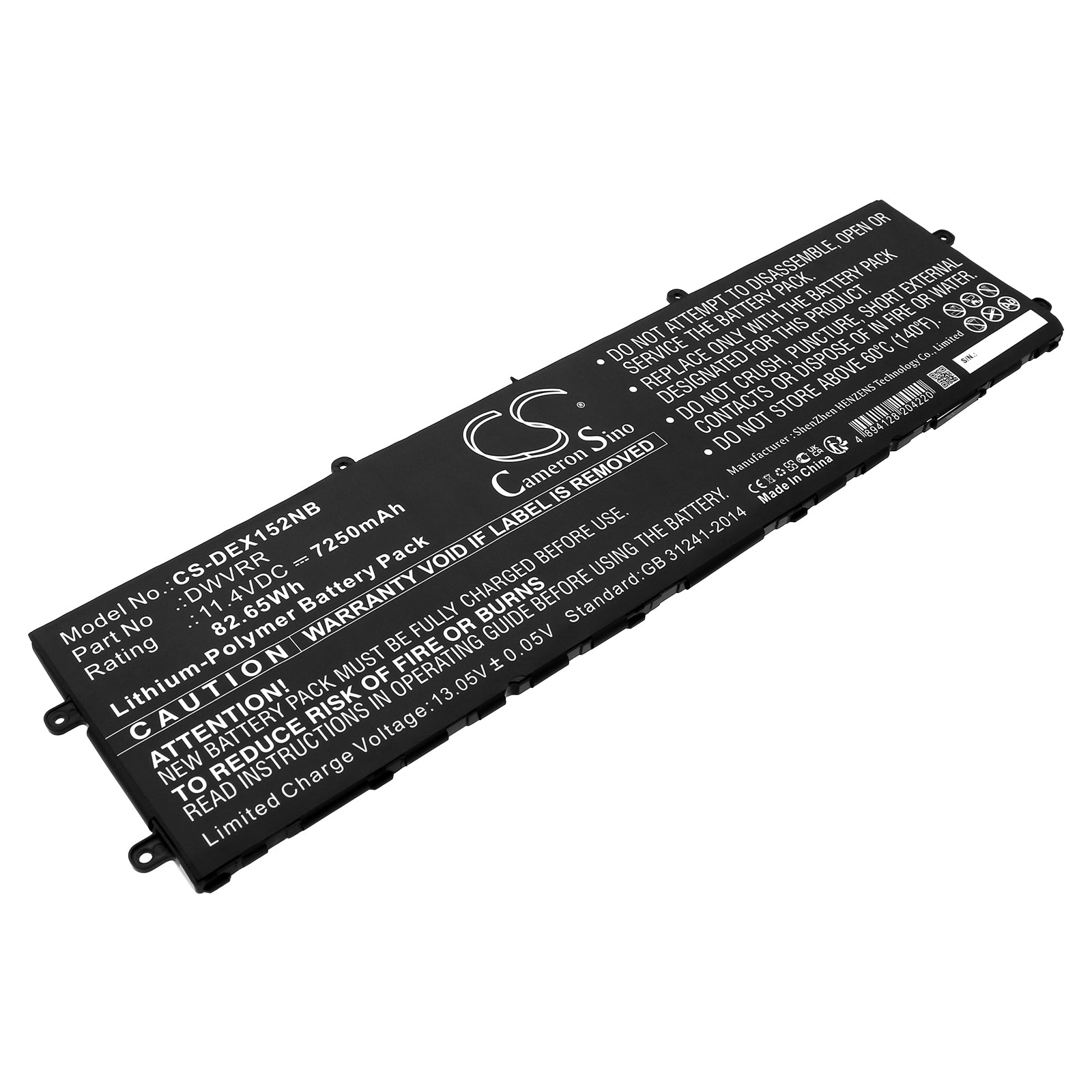 Li-ion, Notebook, Laptop Battery fits Dell Alienware X15 R1, Alienware X15 R1 Nawx15r101, 11.4V, 7250mAh Notebook, Laptop Cameron Sino Technology Limited