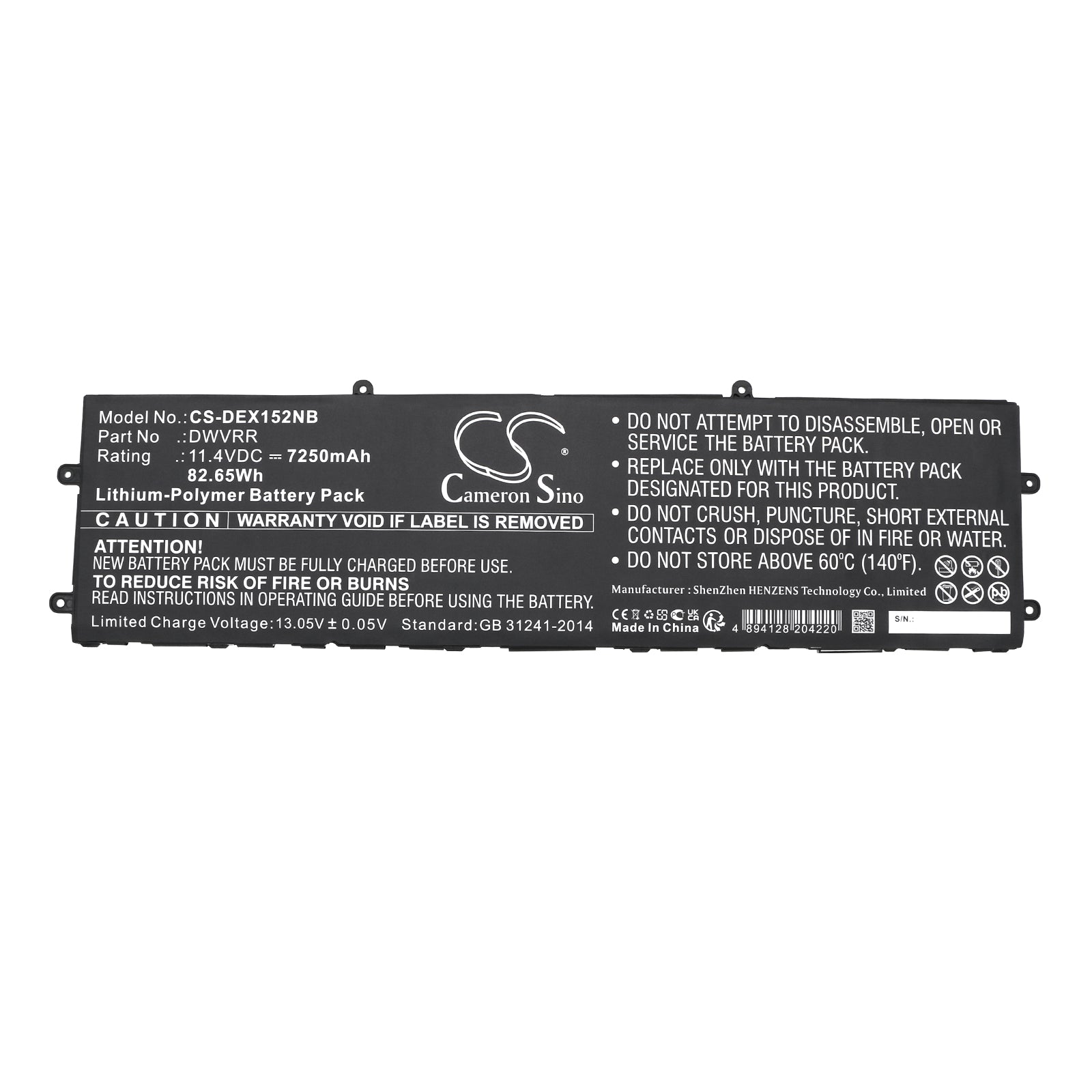 Li-ion, Notebook, Laptop Battery fits Dell Alienware X15 R1, Alienware X15 R1 Nawx15r101, 11.4V, 7250mAh Notebook, Laptop Cameron Sino Technology Limited