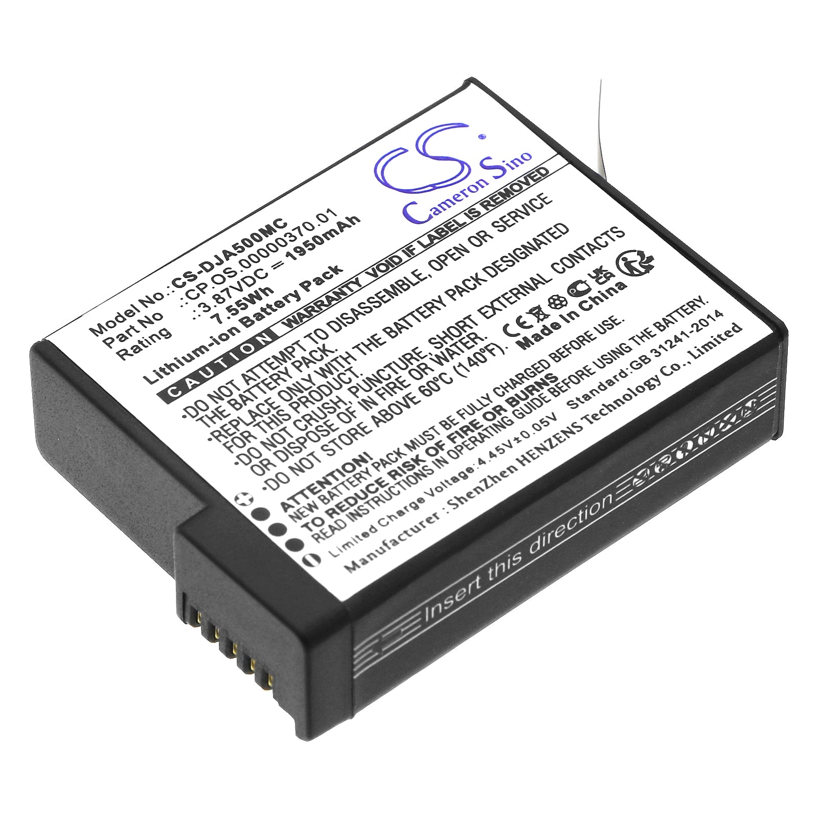 Li-ion, Camera Battery fits Dji Osmo Action 5, 3.87V, 1950mAh Camera Cameron Sino Technology Limited