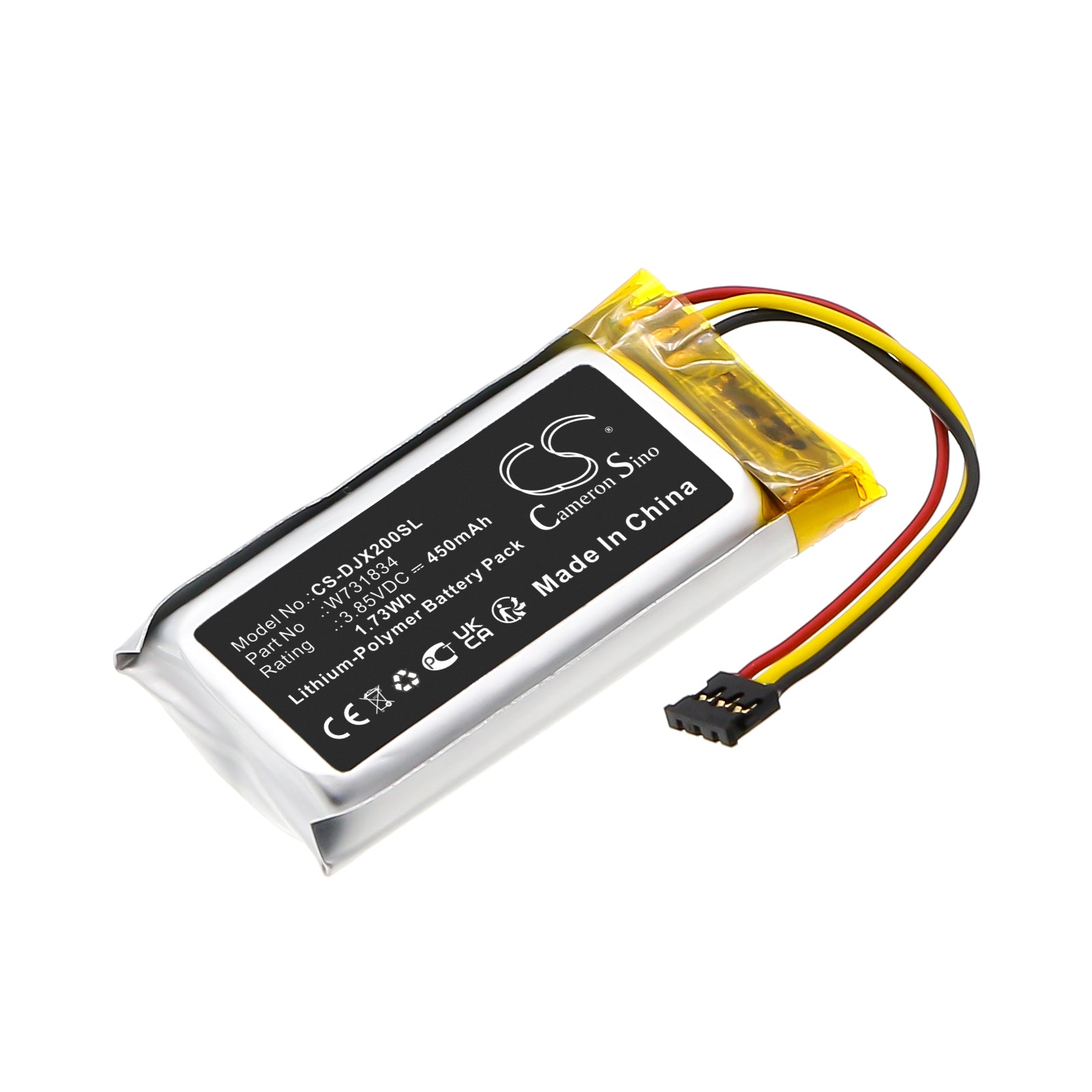 3.85V, Li-Polymer, 450mAh, Battery fits DJI MIC 2 Charging Case, 1.73Wh Microphone Cameron Sino Technology Limited